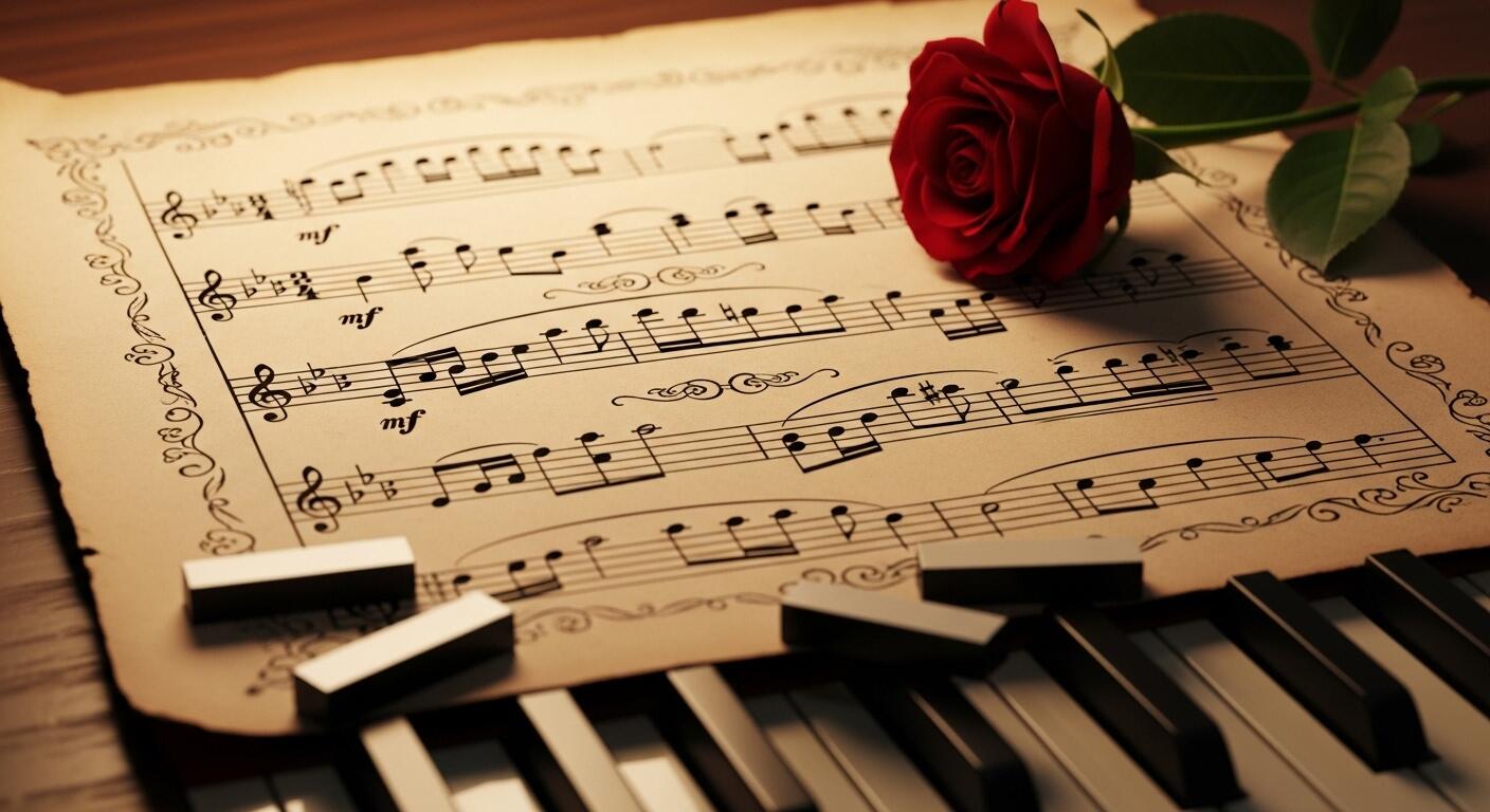 notasi piano dan bunga mawar