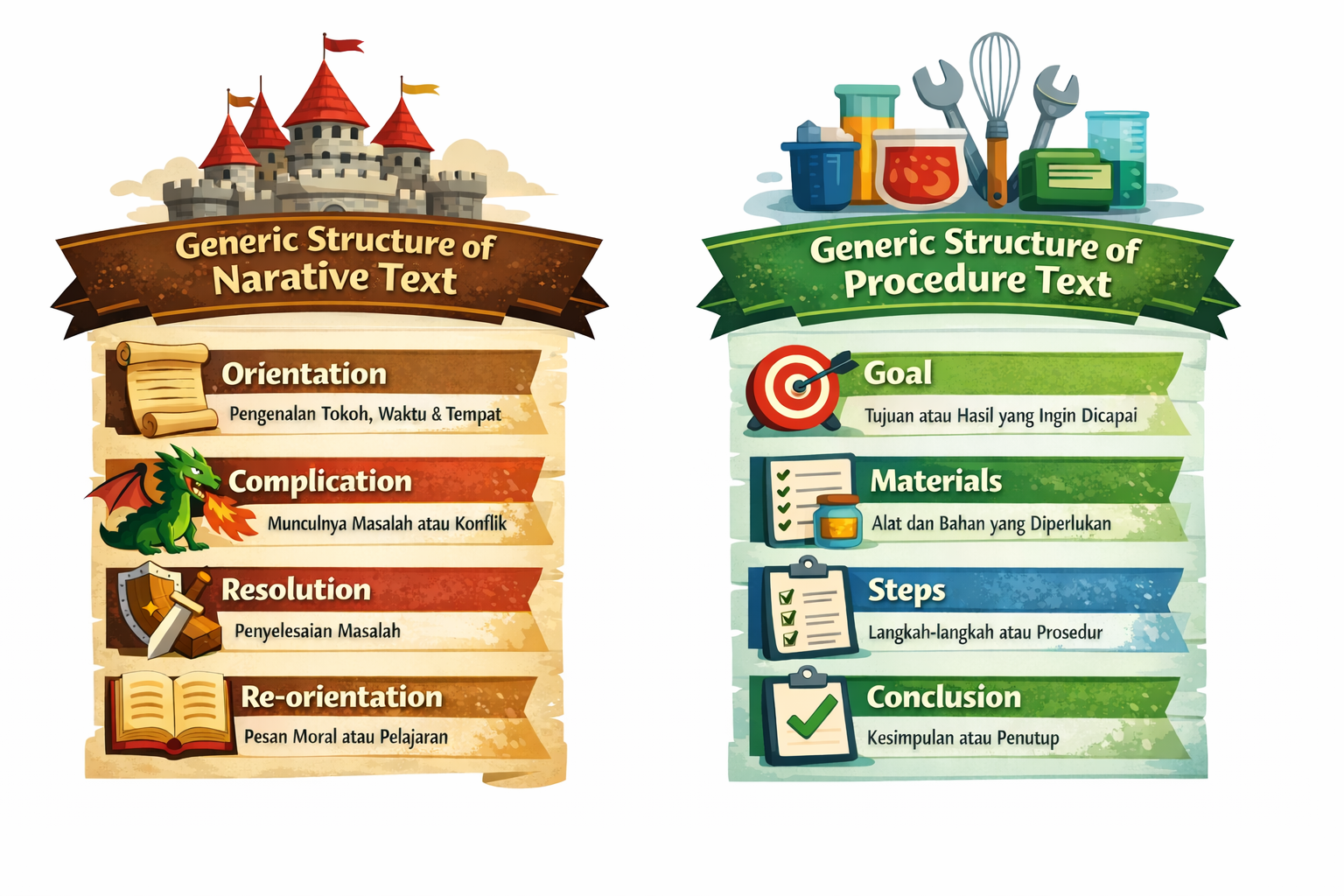 Diagram generic structure dari teks naratif dan prosedur