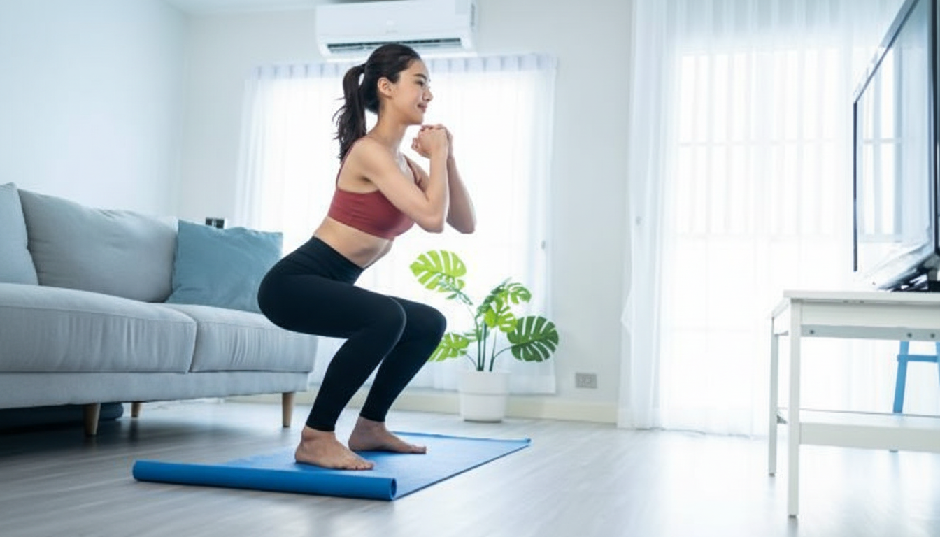 Seorang perempuan melakukan gerakan squat