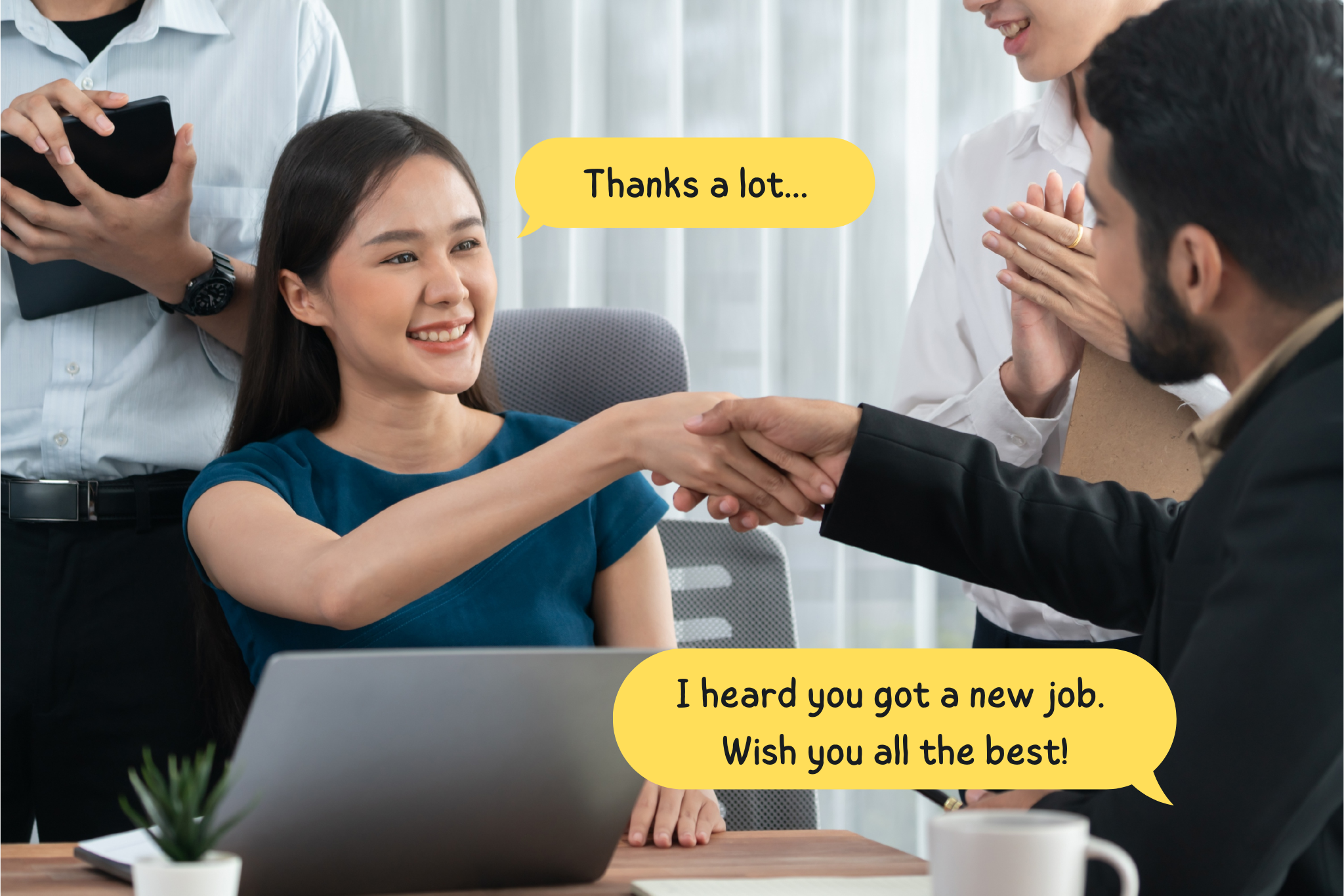 Contoh penggunaan kalimat wish you all the best, saat ada rekan kerjamu yang mendapatkan pekerjaan baru; Freepik