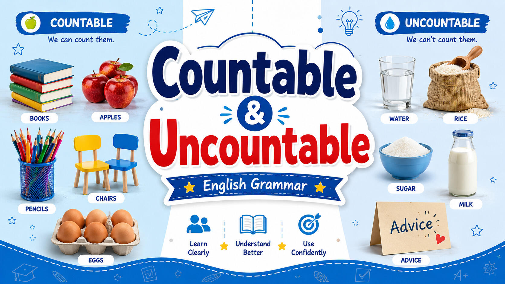 Terdapat perbedaan dalam menyebut kata benda yang disebut dengan countable dan uncountable noun
