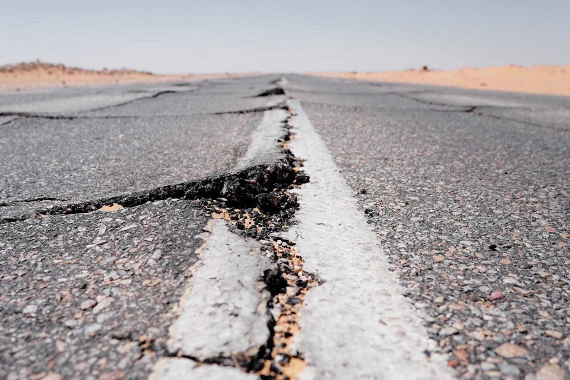 A cracked road.