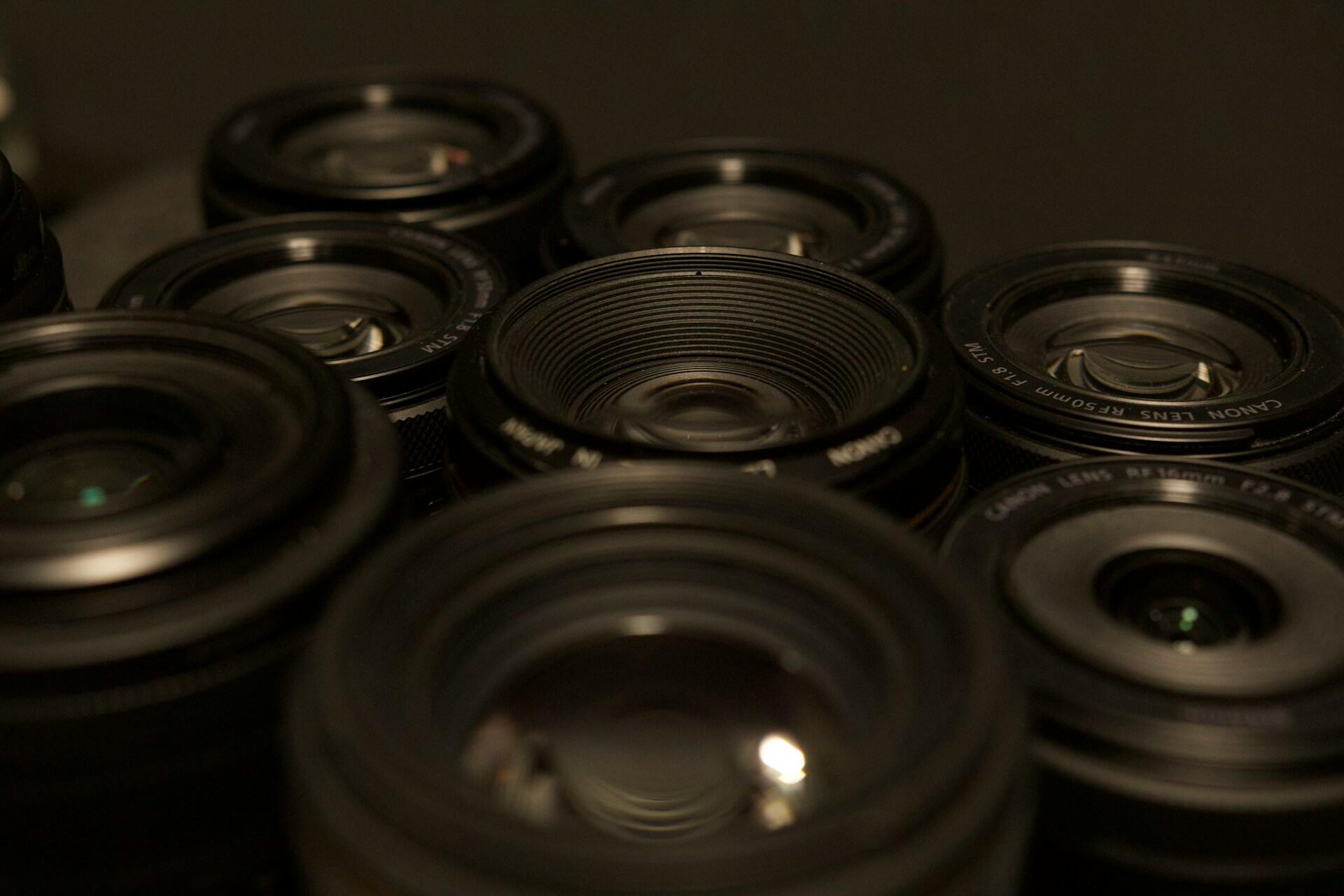 A collection of camera lenses.