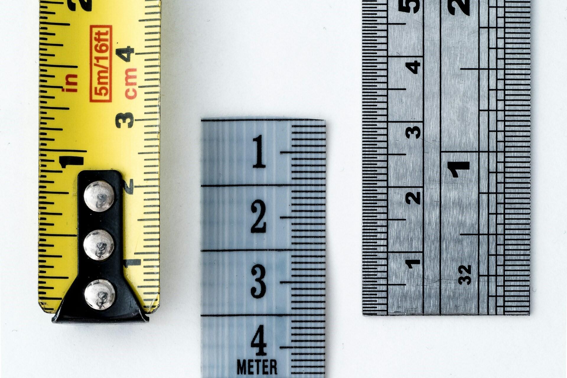 Rulers showing metric measurement units