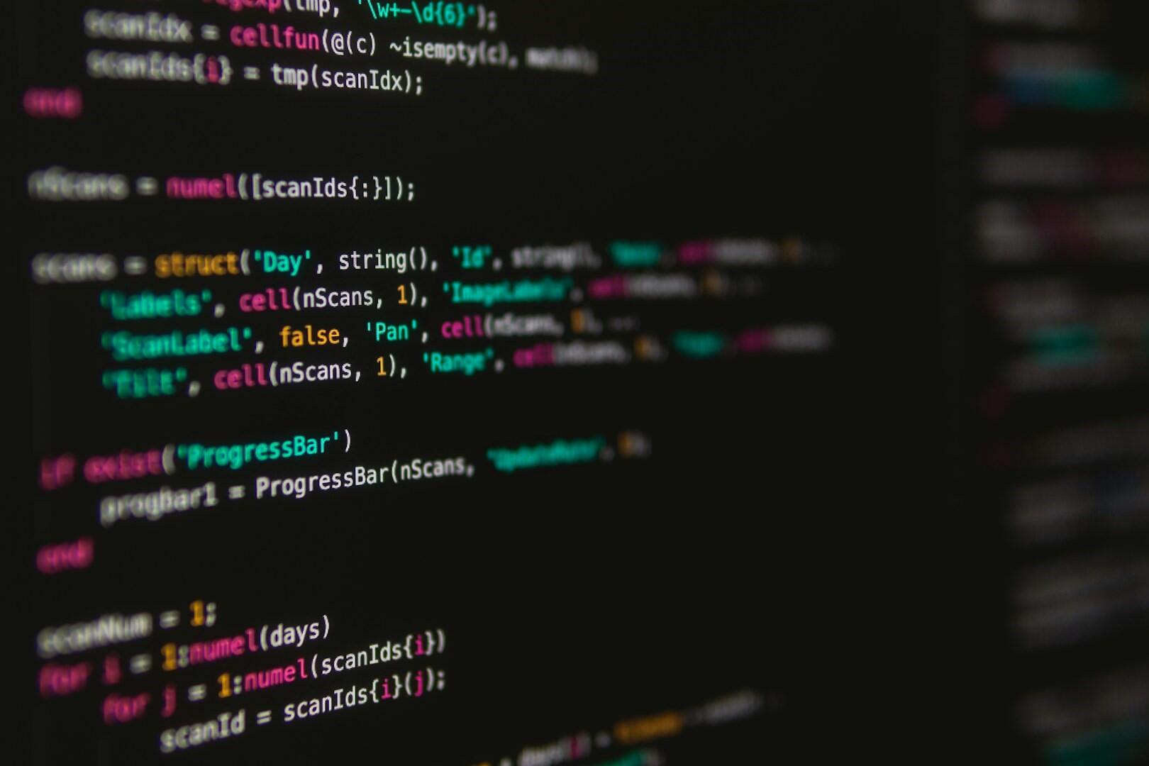 close-up of programming code on a computer screen