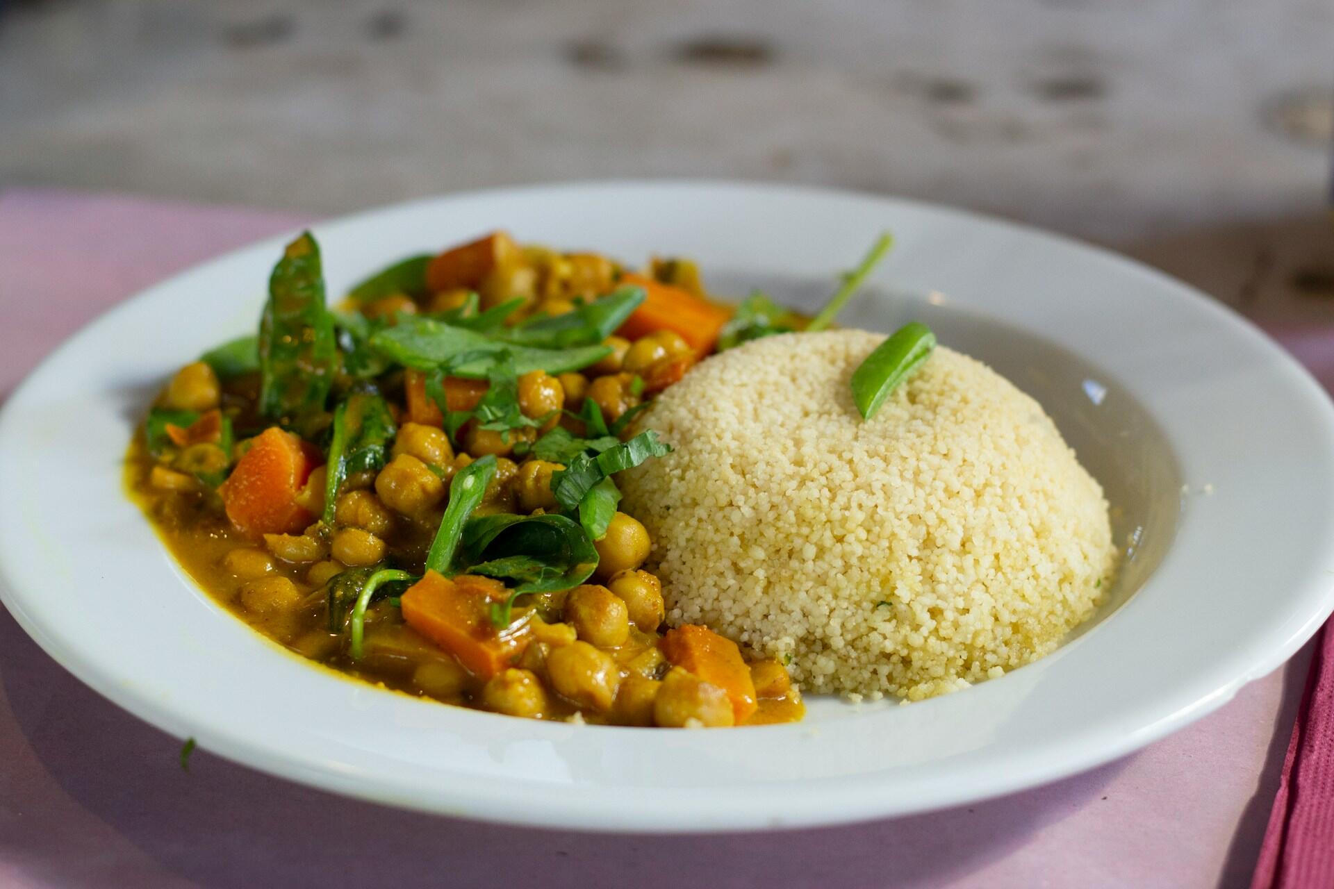 Couscous and vegan curry.
