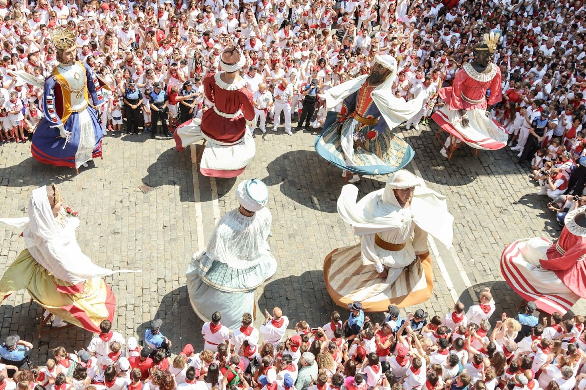 San Fermín traditional dancers and giants.