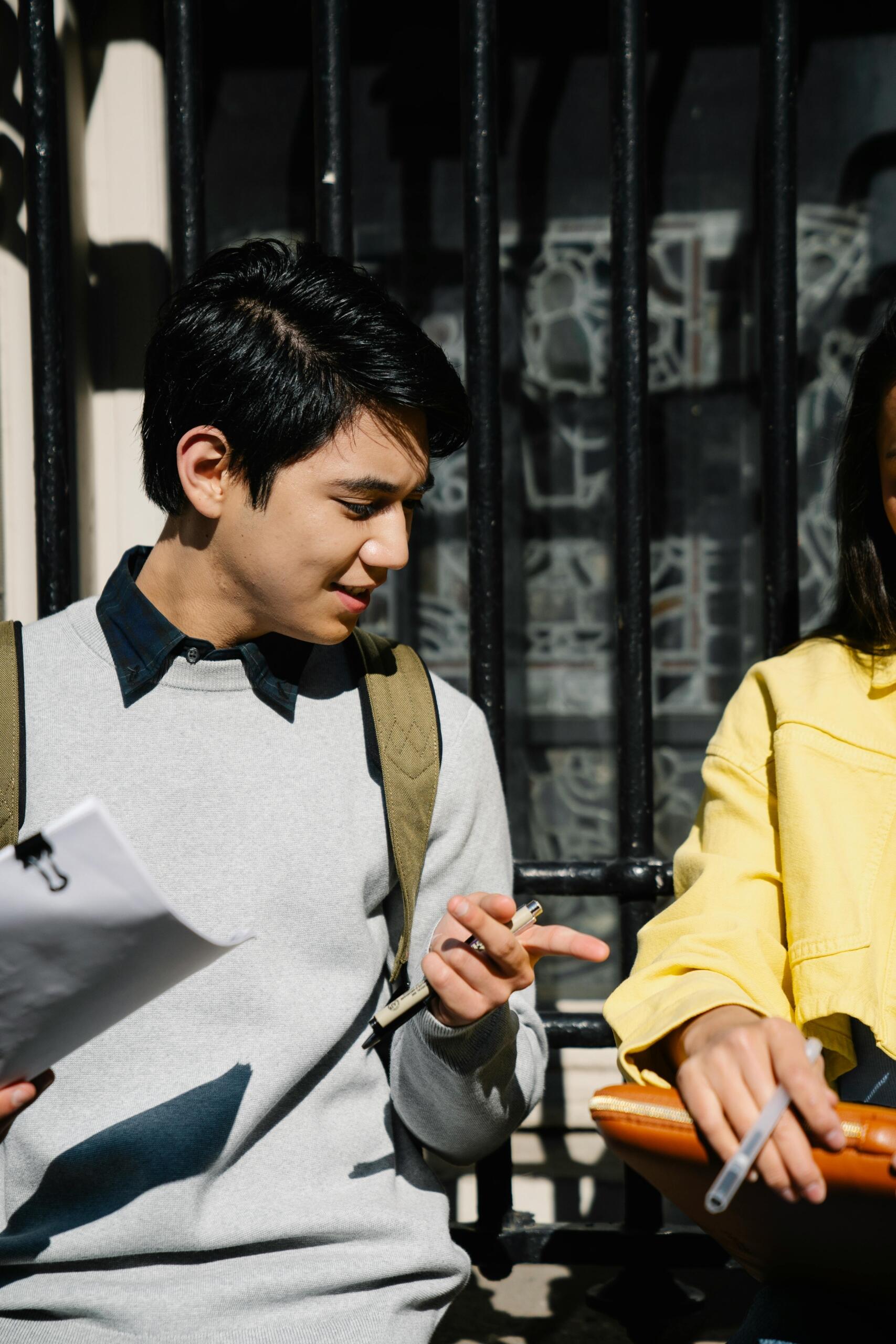 Two student discussing their previous class during break