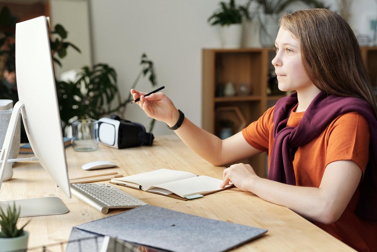 girl studying in computer