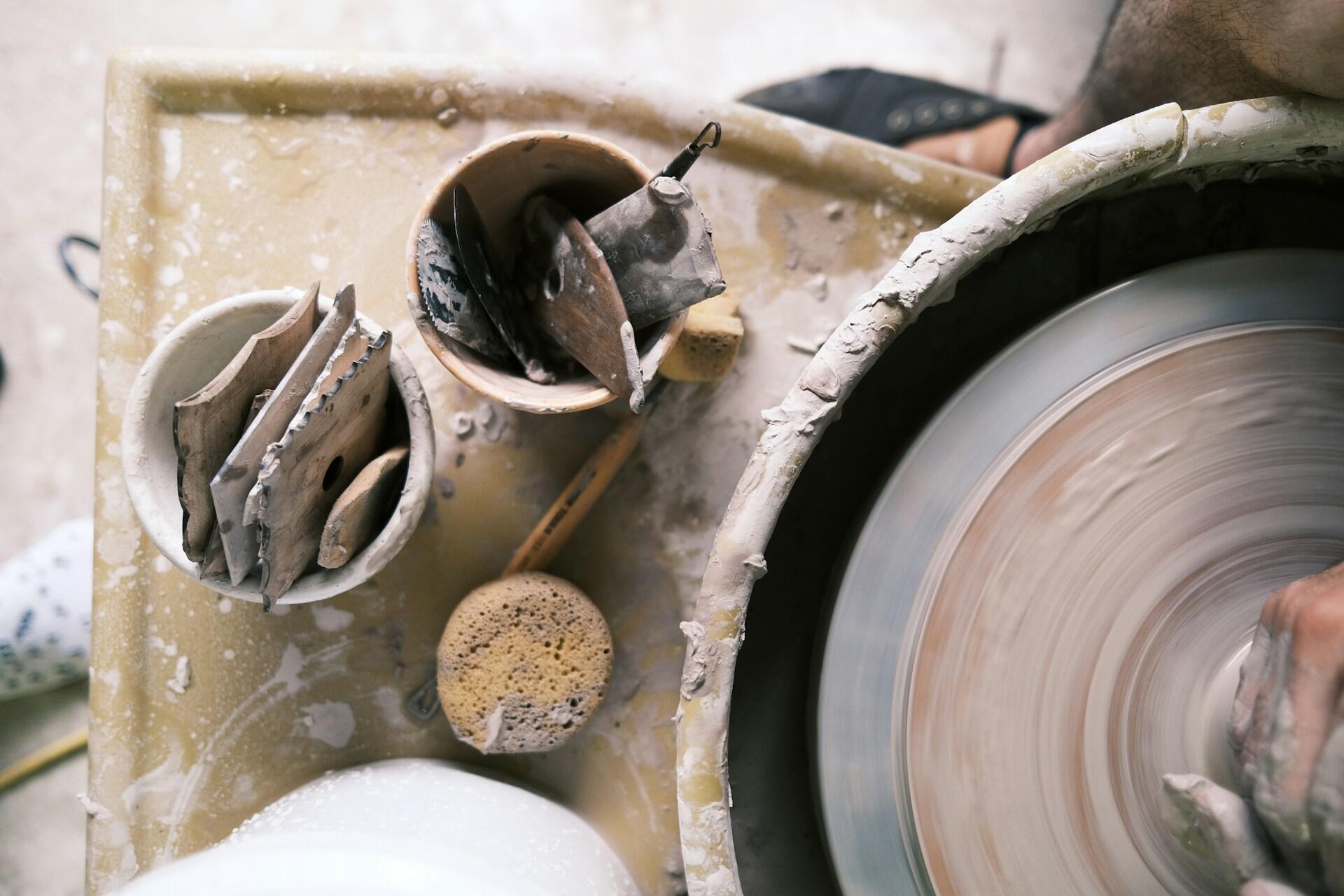 Materials for a pottery class.