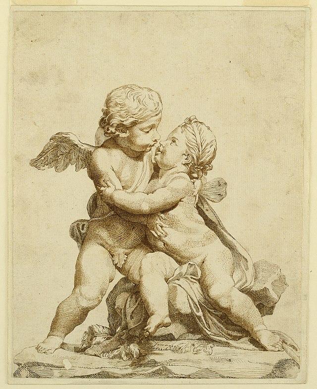 A sketch of two angels kissing