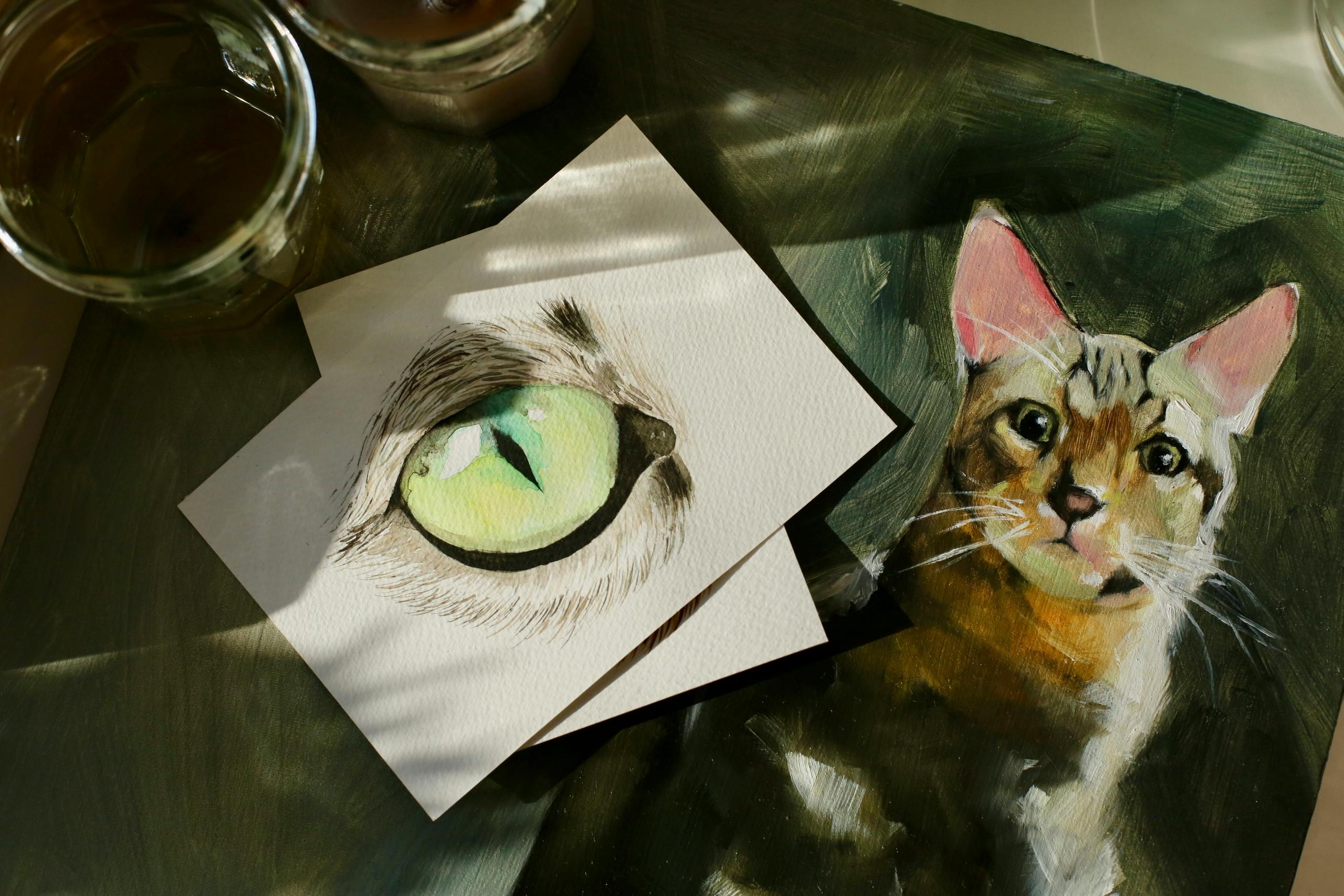A photo of a painting an artist has made of their cat's eyes