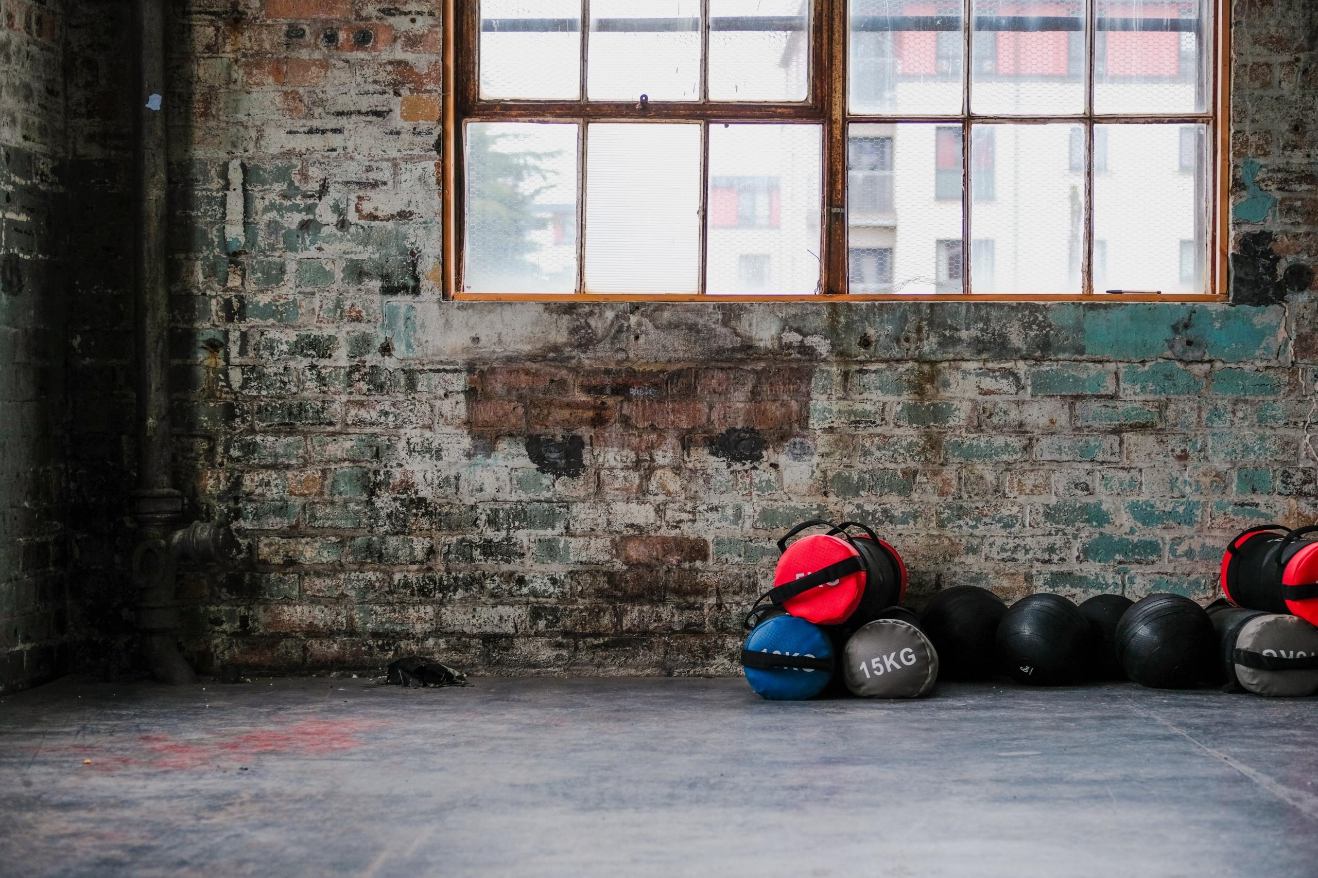 Workout equipment in a gym room