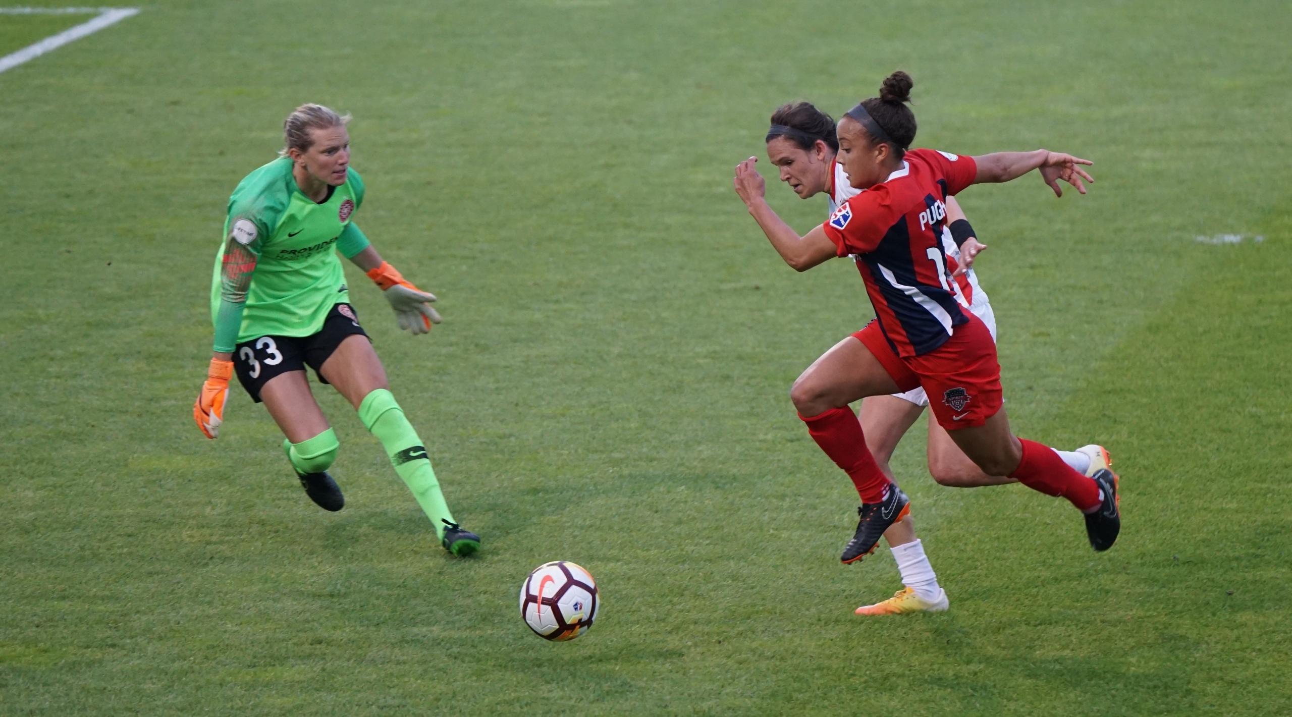 Womens football in action