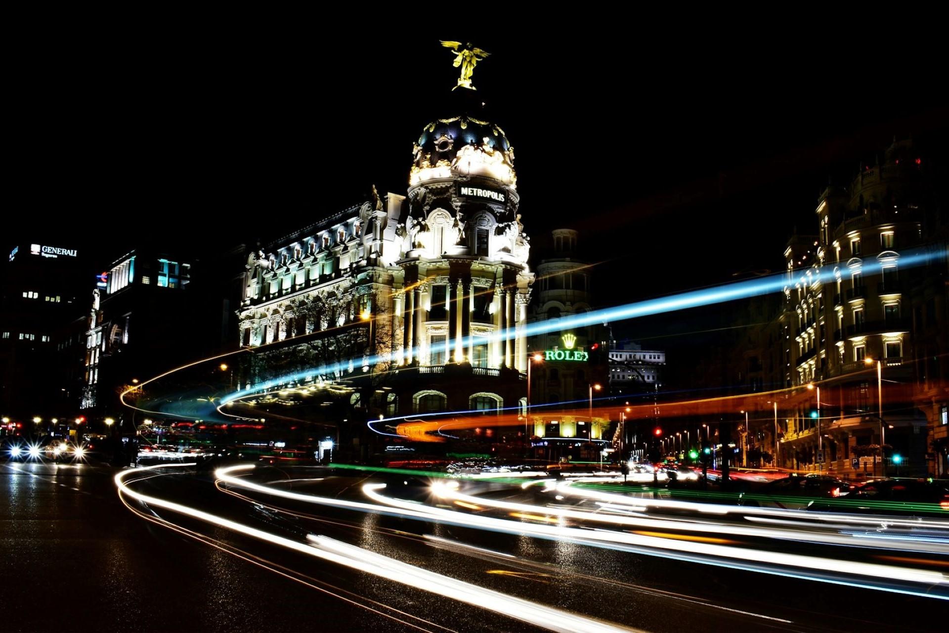 Madrid, Spain, at night.