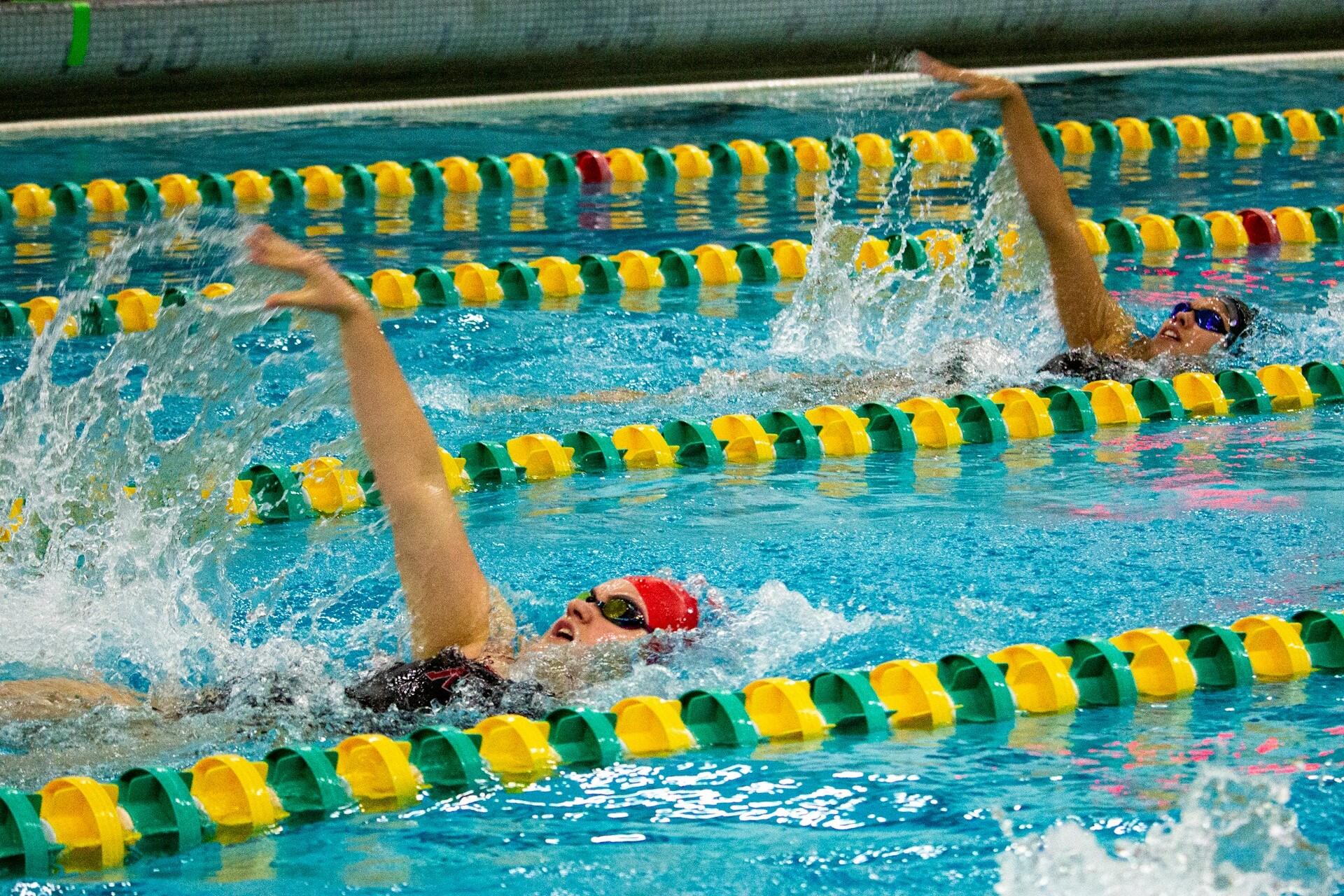 People swimming backstroke.
