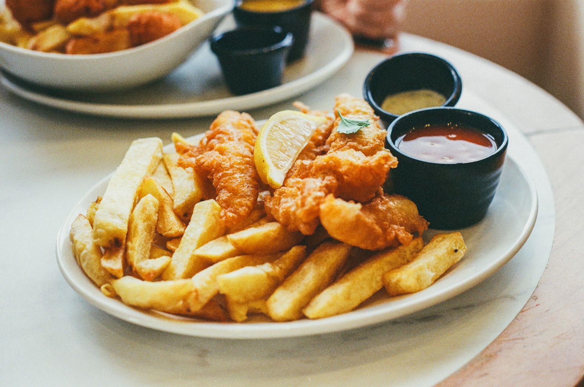 A plate of fish and chips.