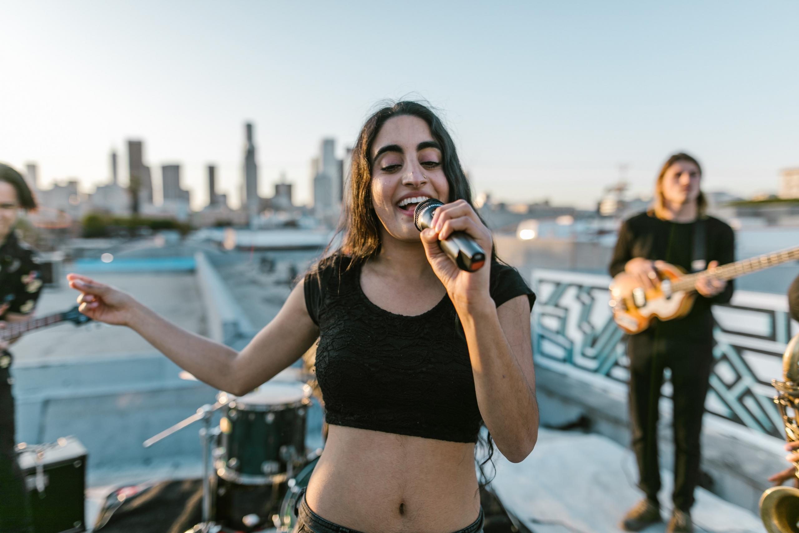 A singer's captivating vocal artistry.