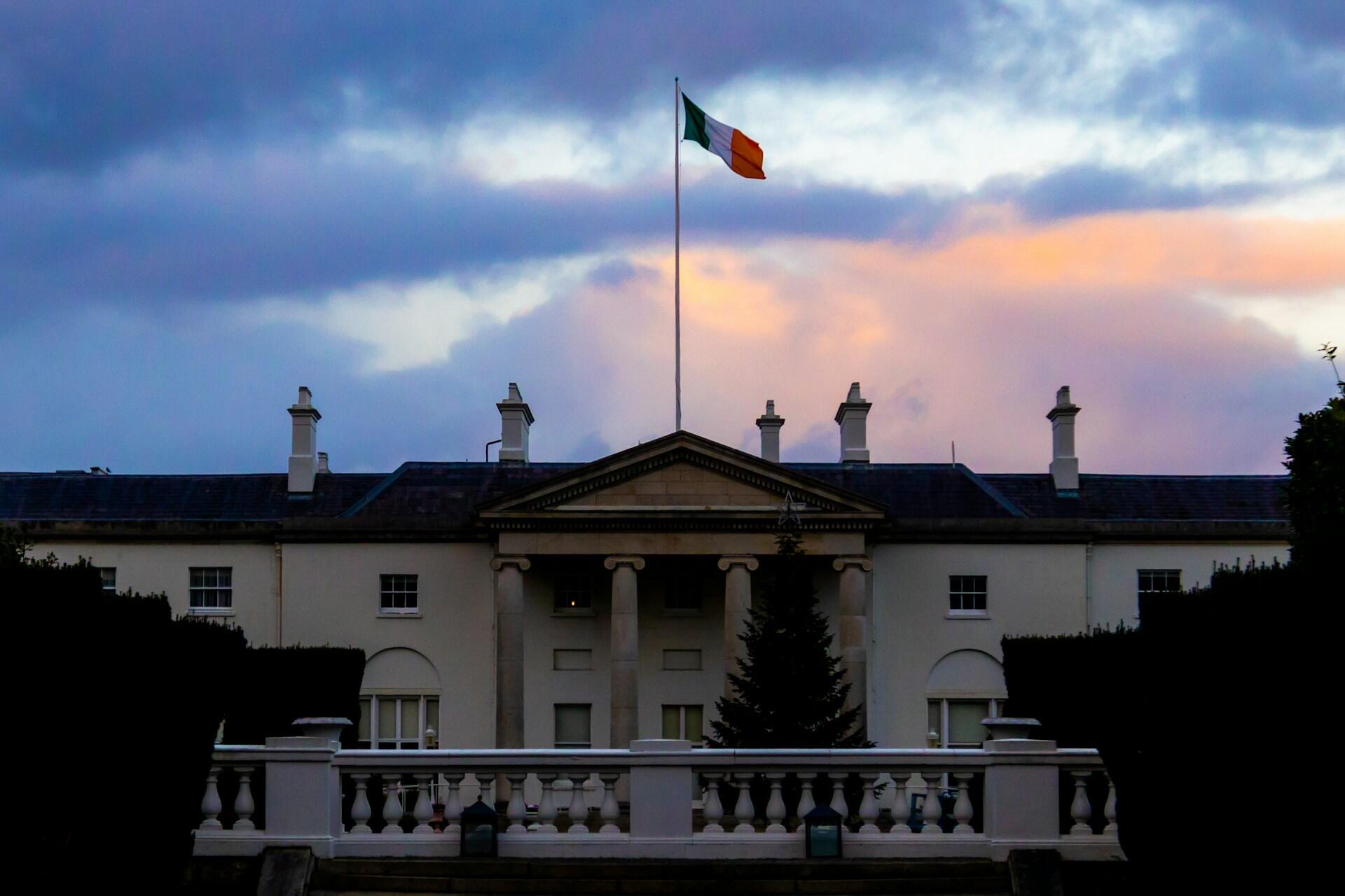 The Irish Tricolour flying over Phoenix Park in Dublin.