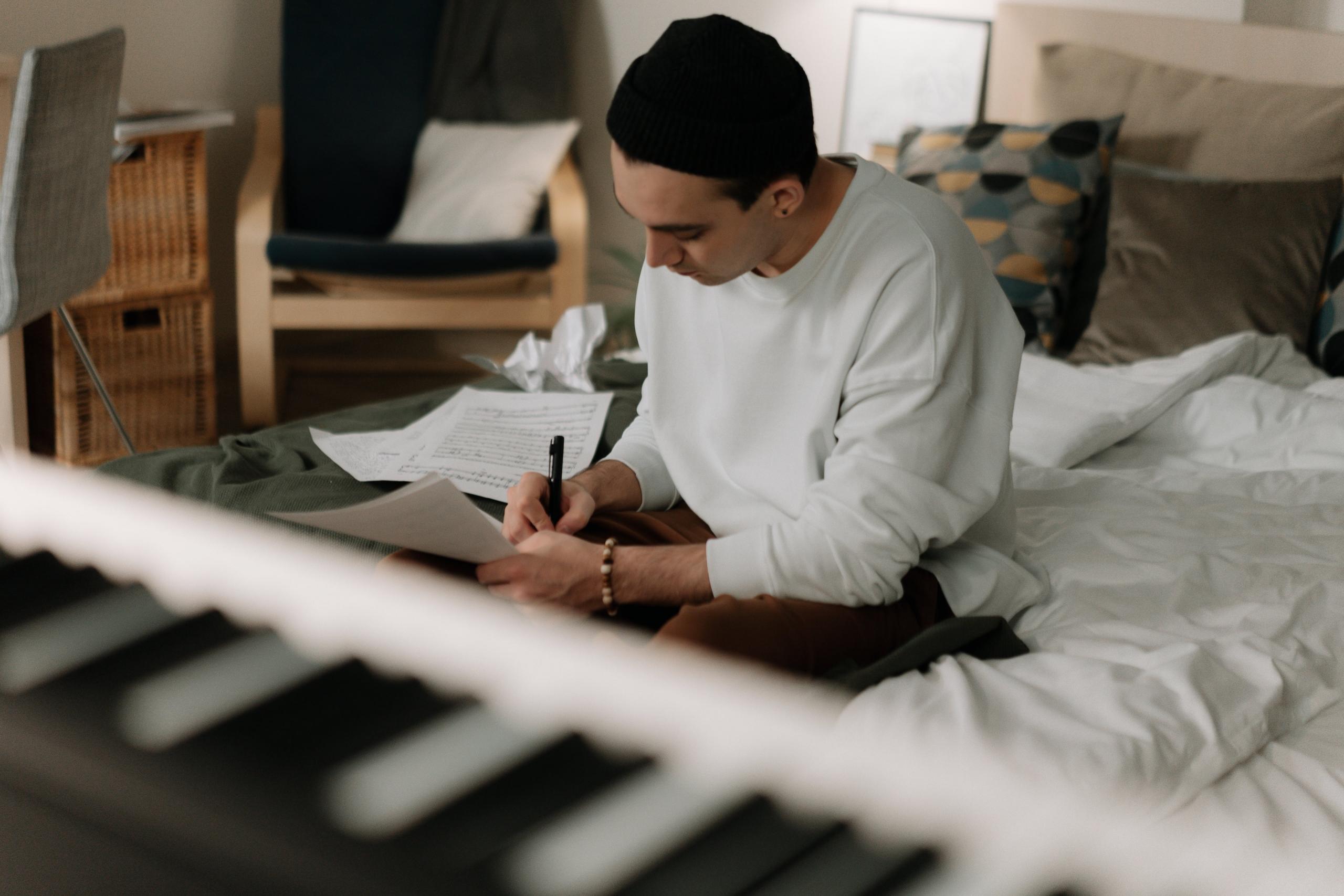 An inspired musician learning from home.