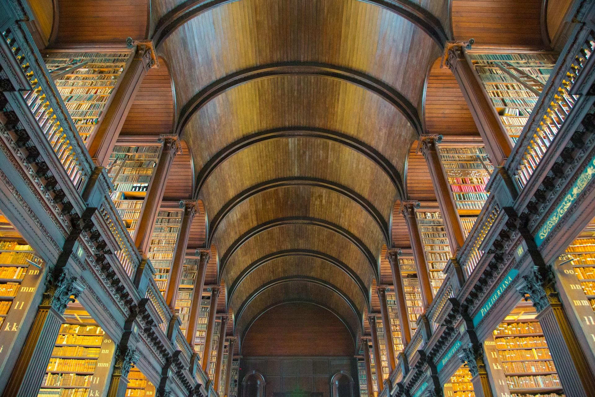 The interior of the library at Trinity College Dublin.