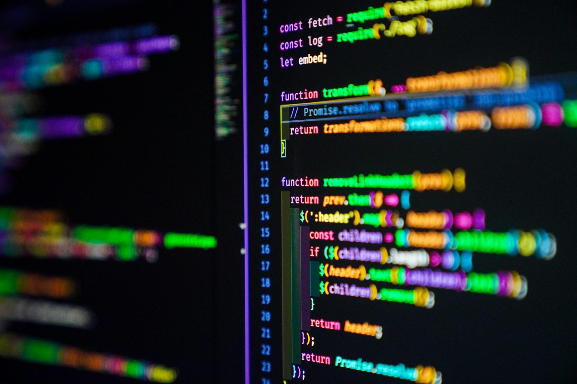 A closeup of a brigthly-coloured programming language.