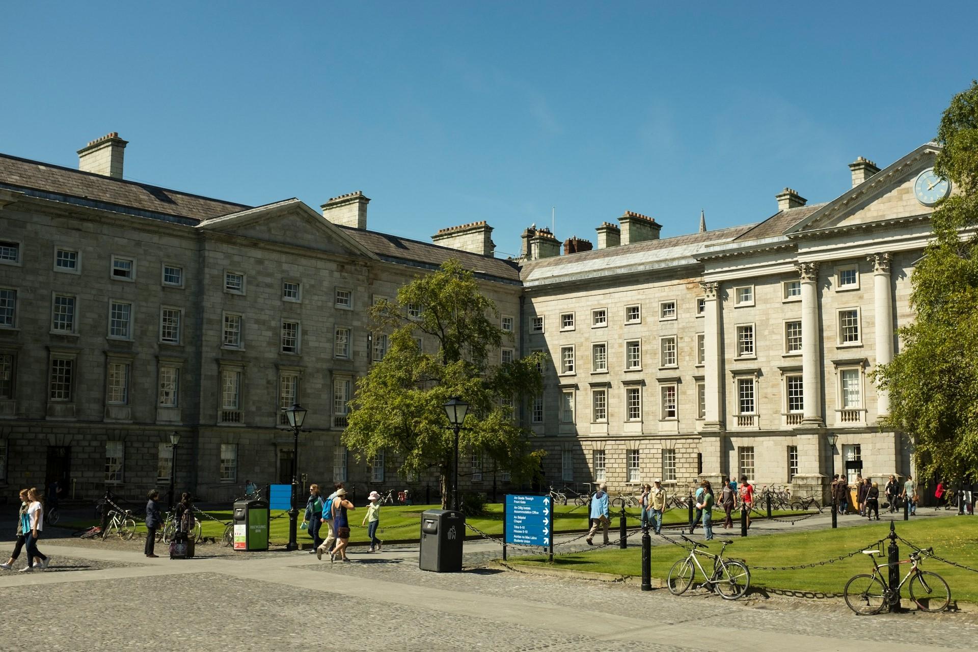 A view of buildings at Trinity College Dublin.