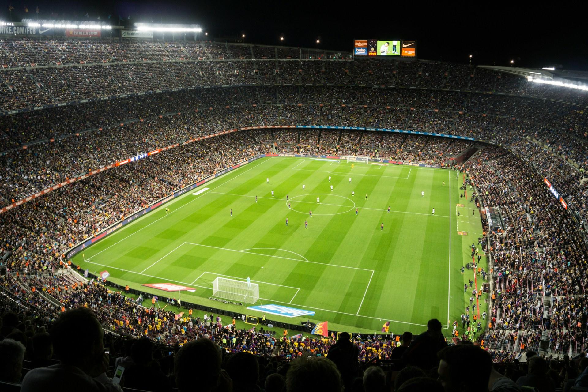 A view from the heights of the Camp Nou football stadium.