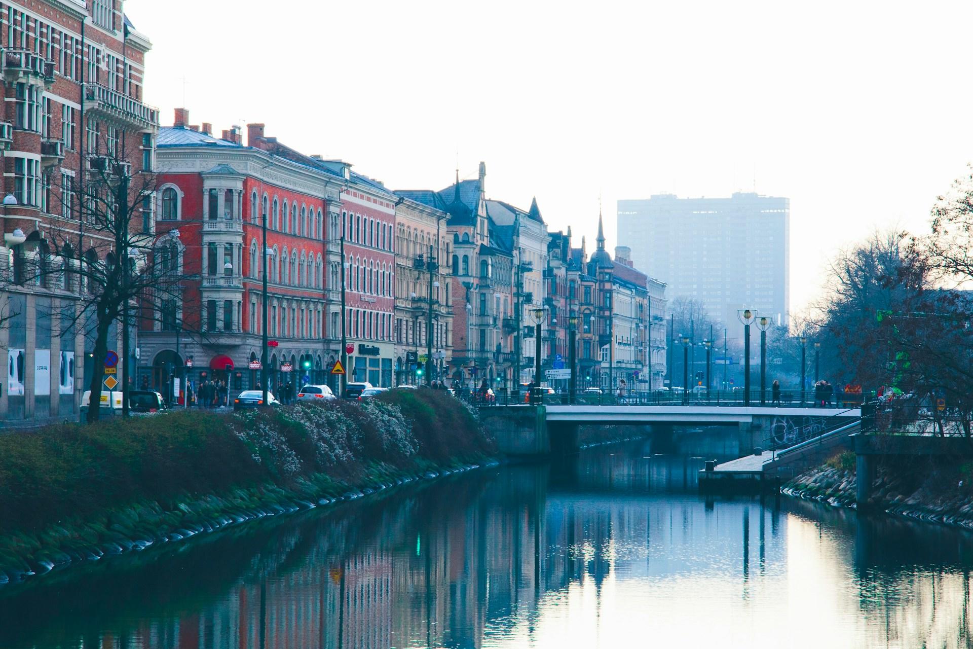 A view of a river in Malmo, Sweden.