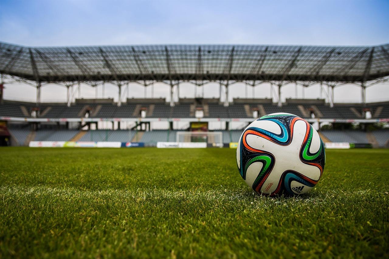 Football on the pitch of a stadium
