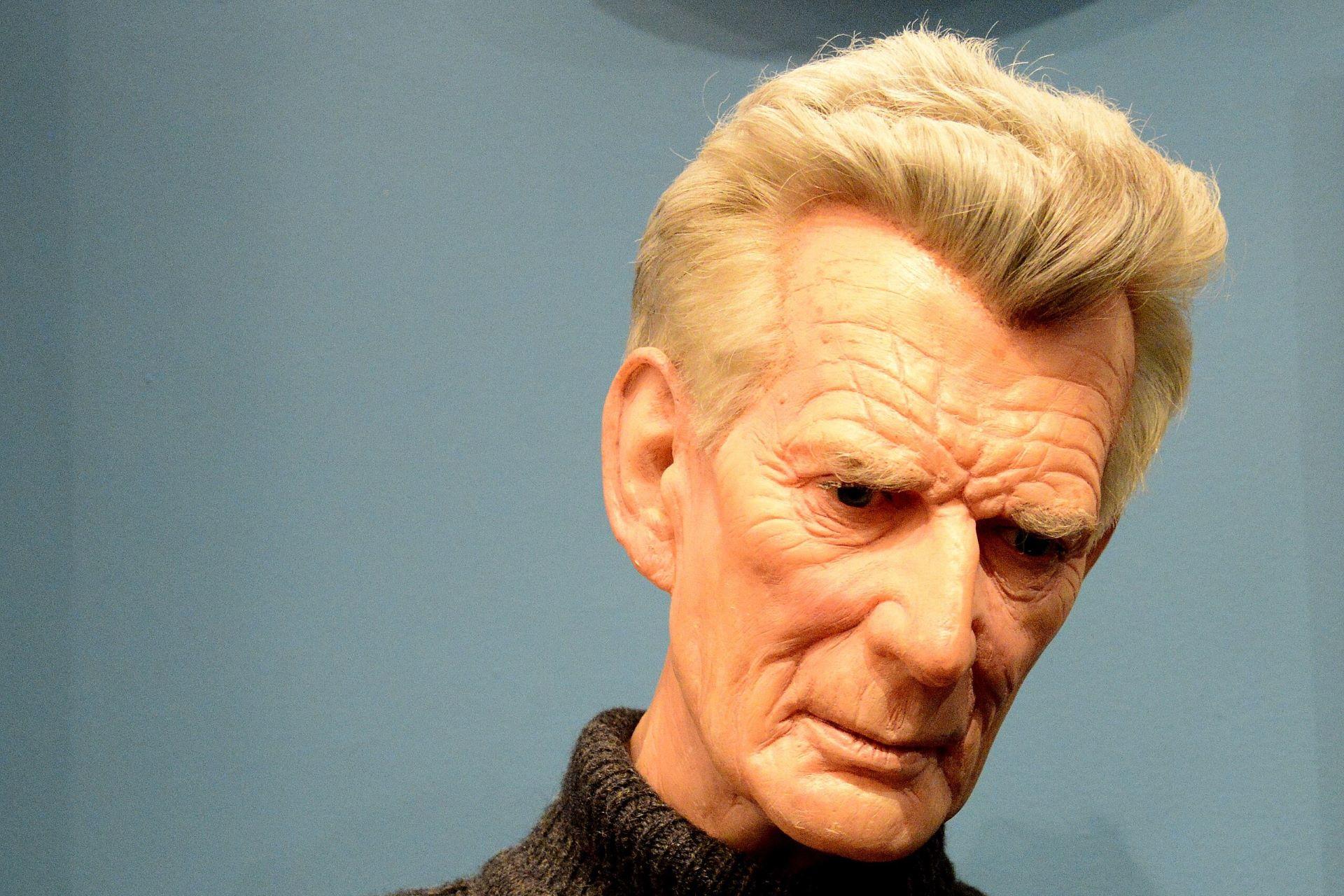 A wax statue of Samuel Beckett.
