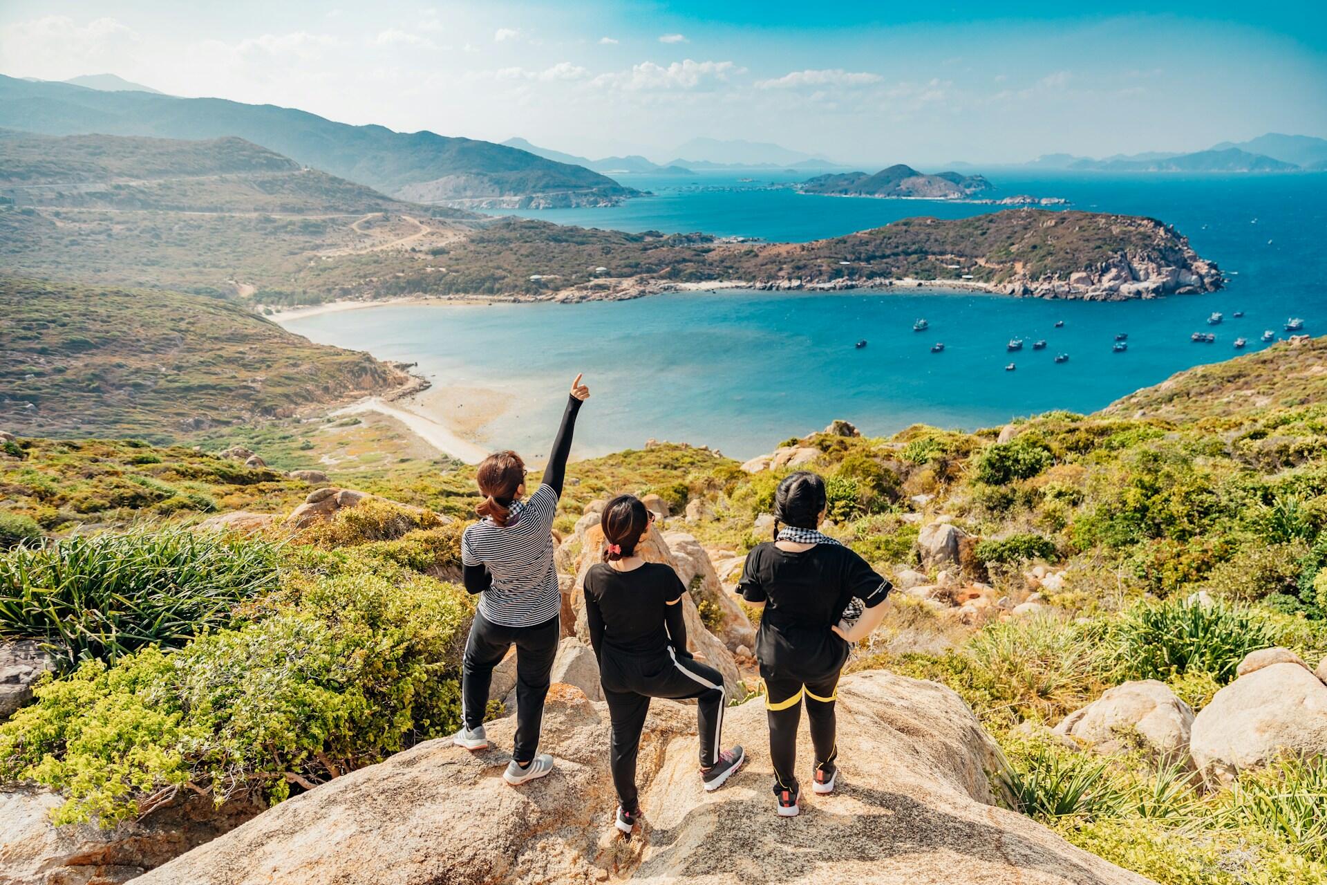 Friends hiking together.