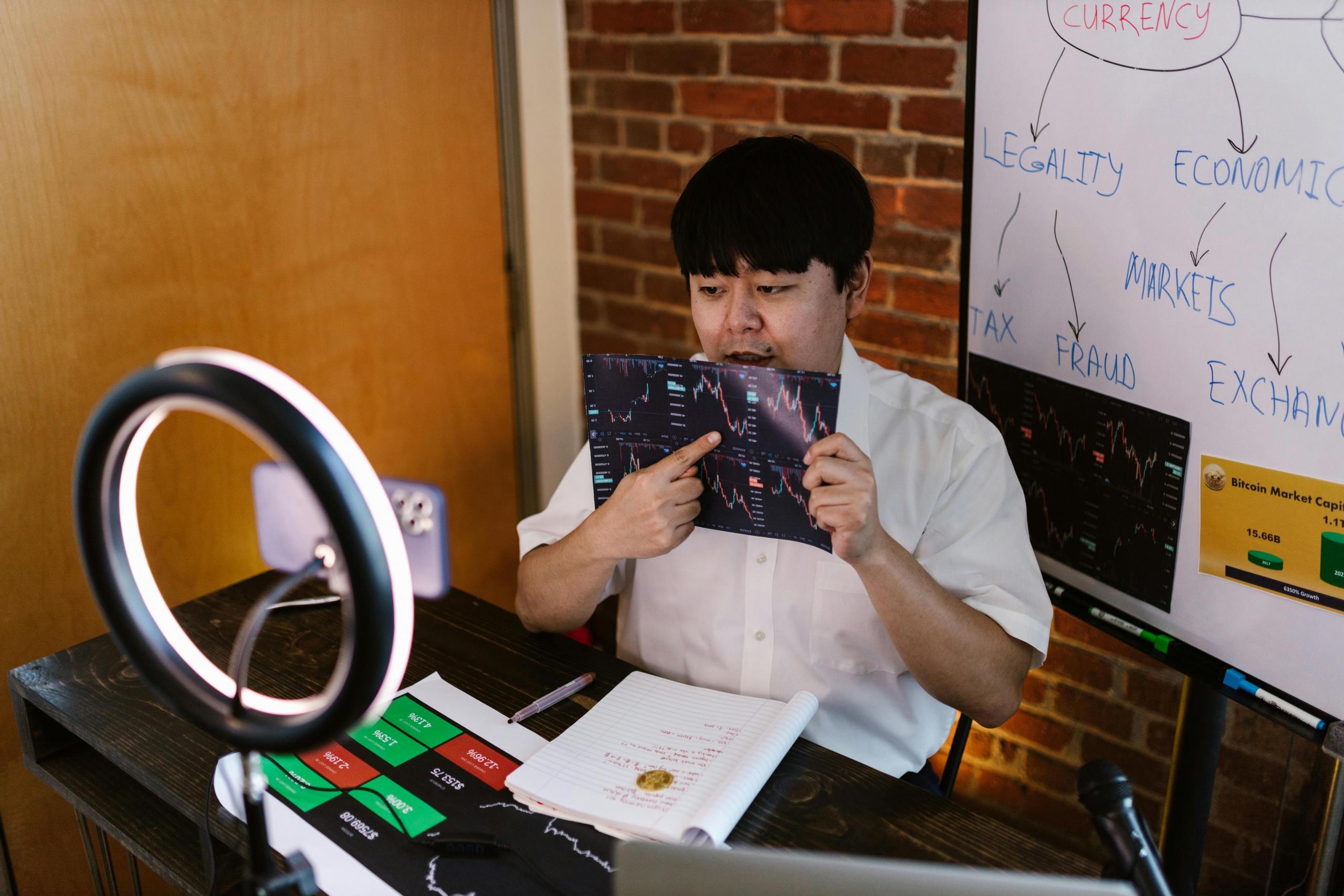 A man creating informative content on trading