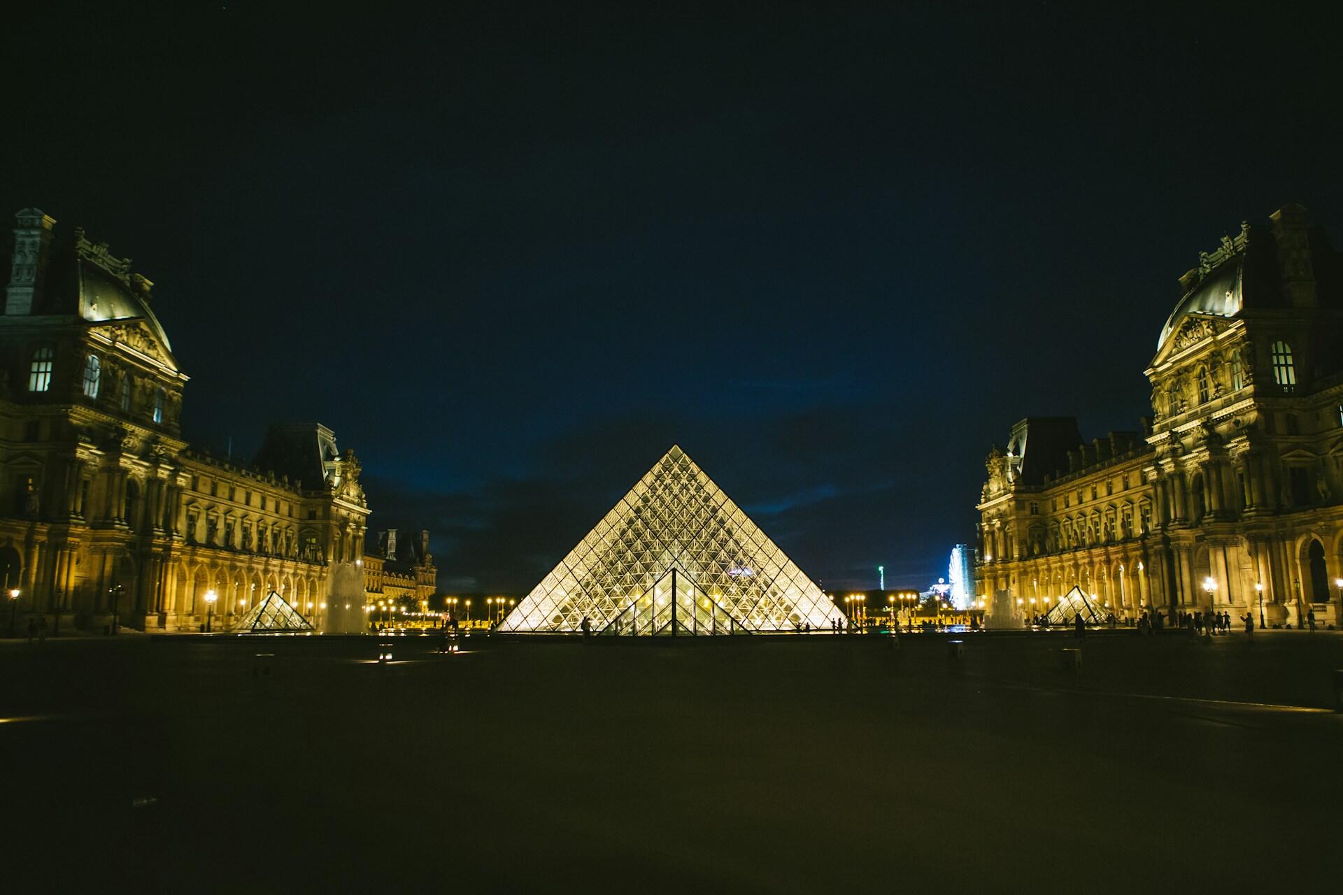 The Louvre at night.