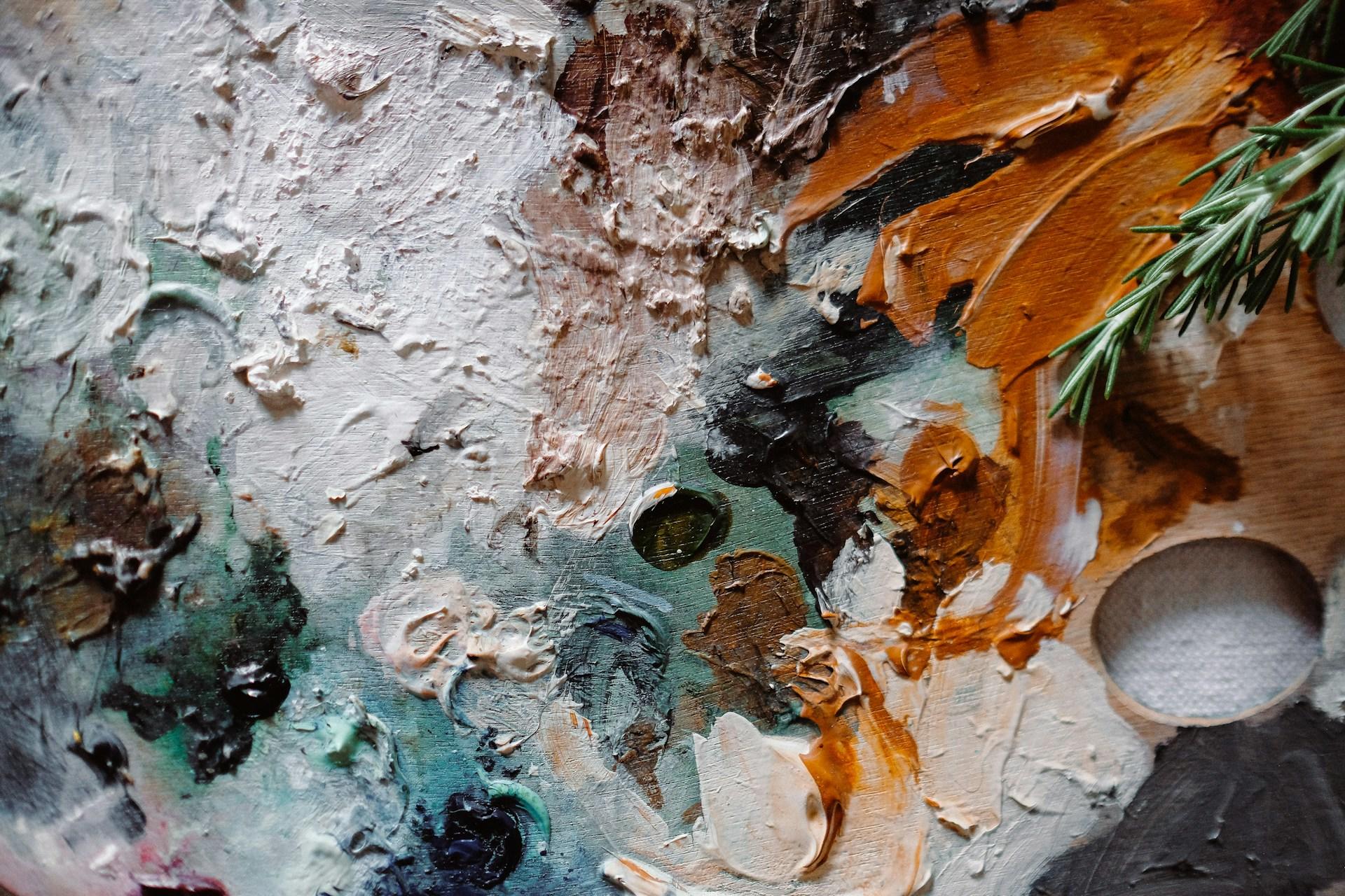 A closeup of paint on a palette.