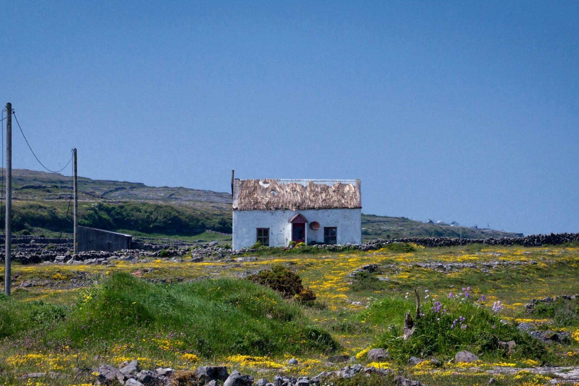 A white house on Inishmore, Ireland.