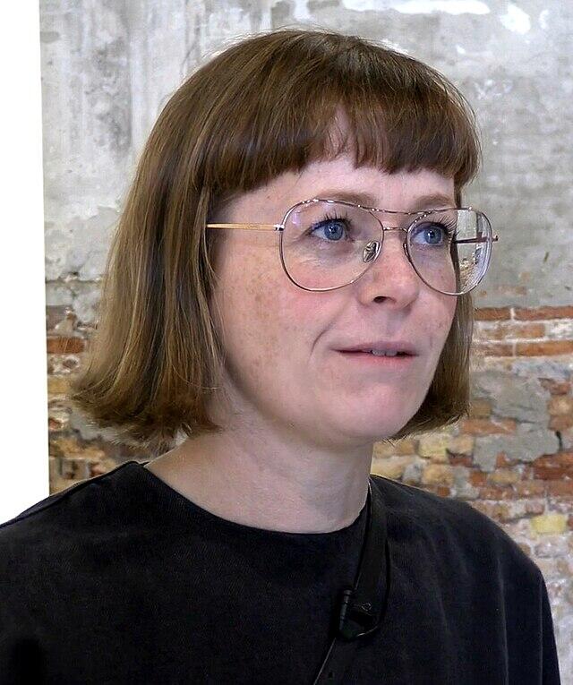 Irish artist Niamh O'Malley is photographed at an art exhibition