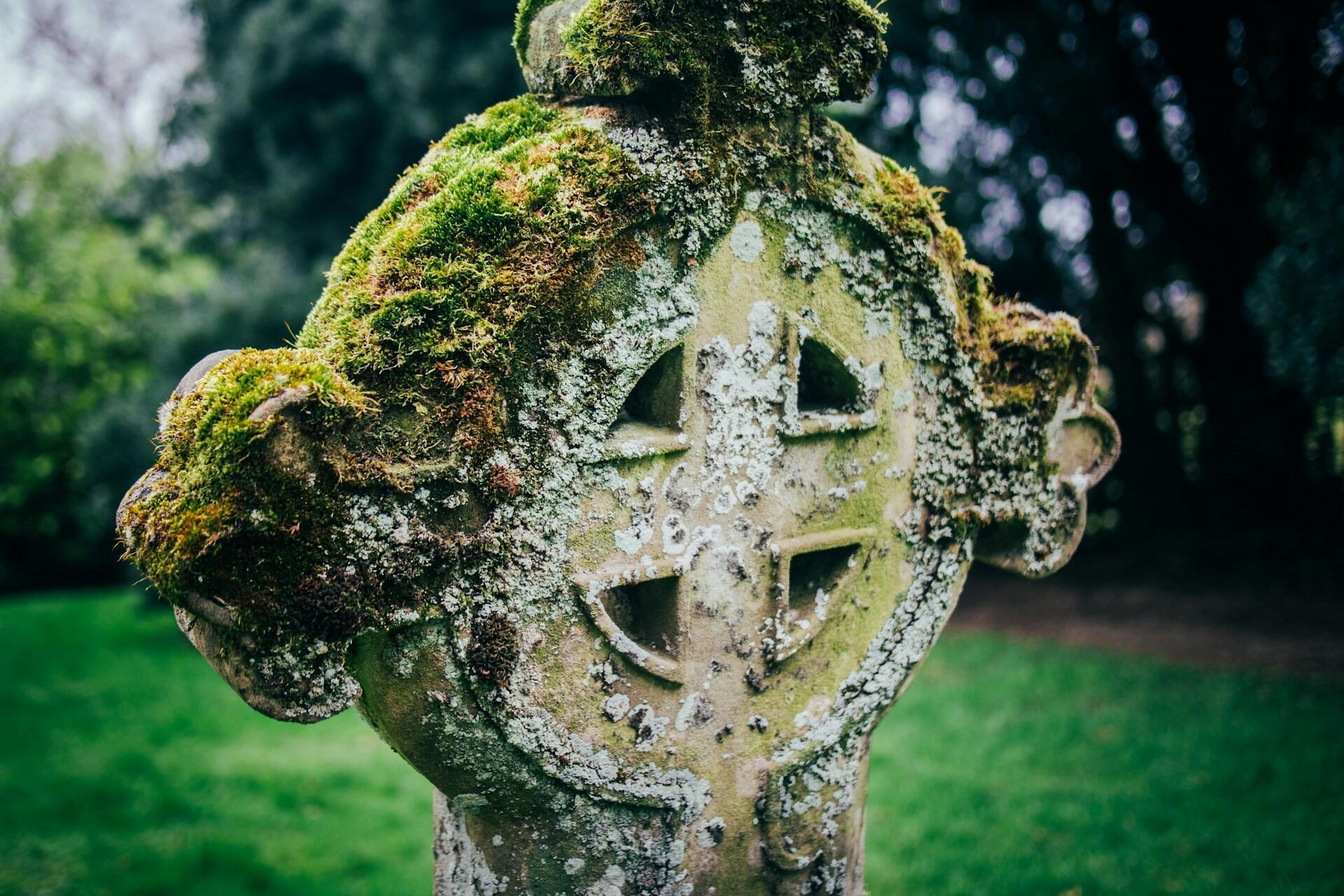 A mossy Celtic Cross.