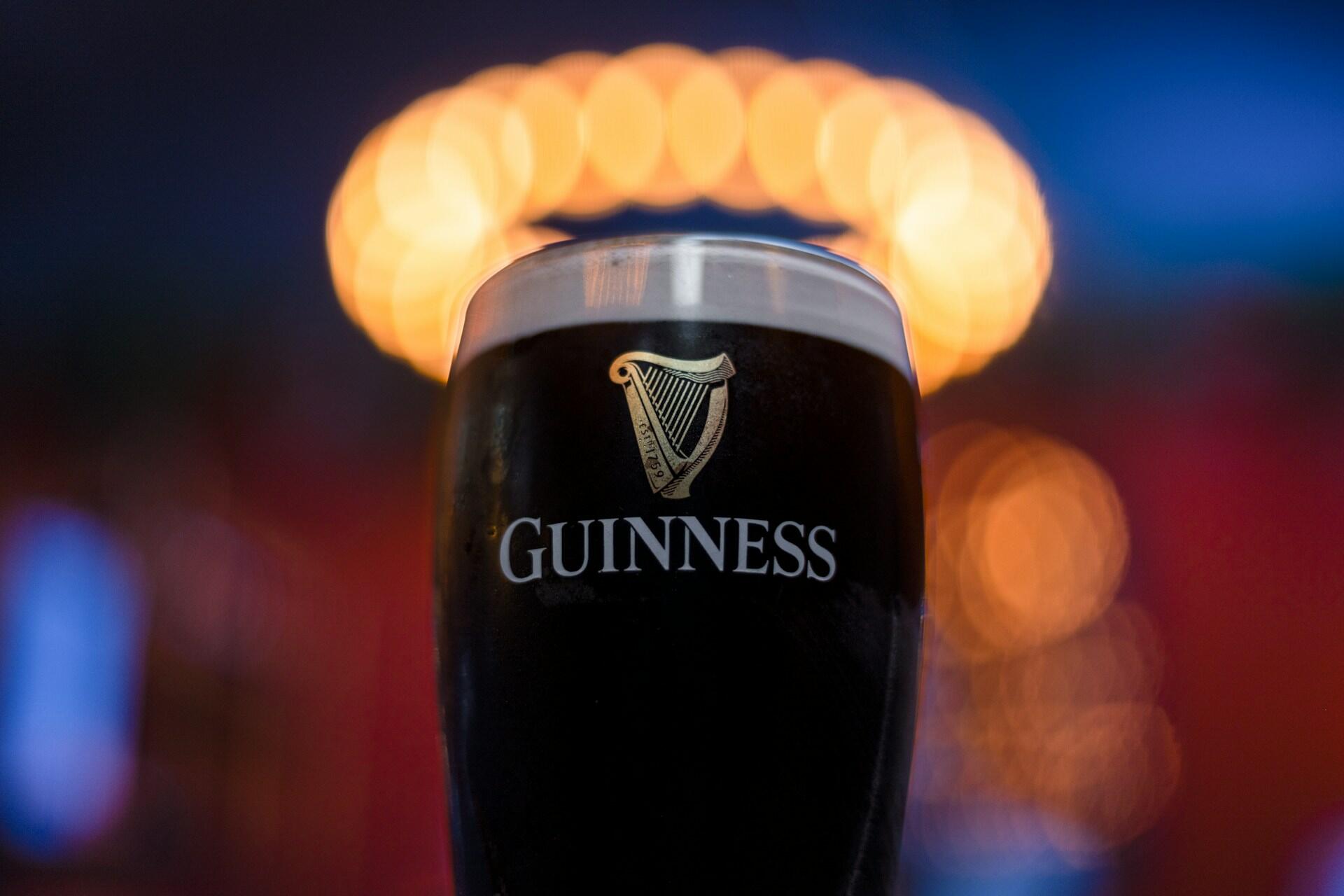 A closeup of a pint of Guinness.