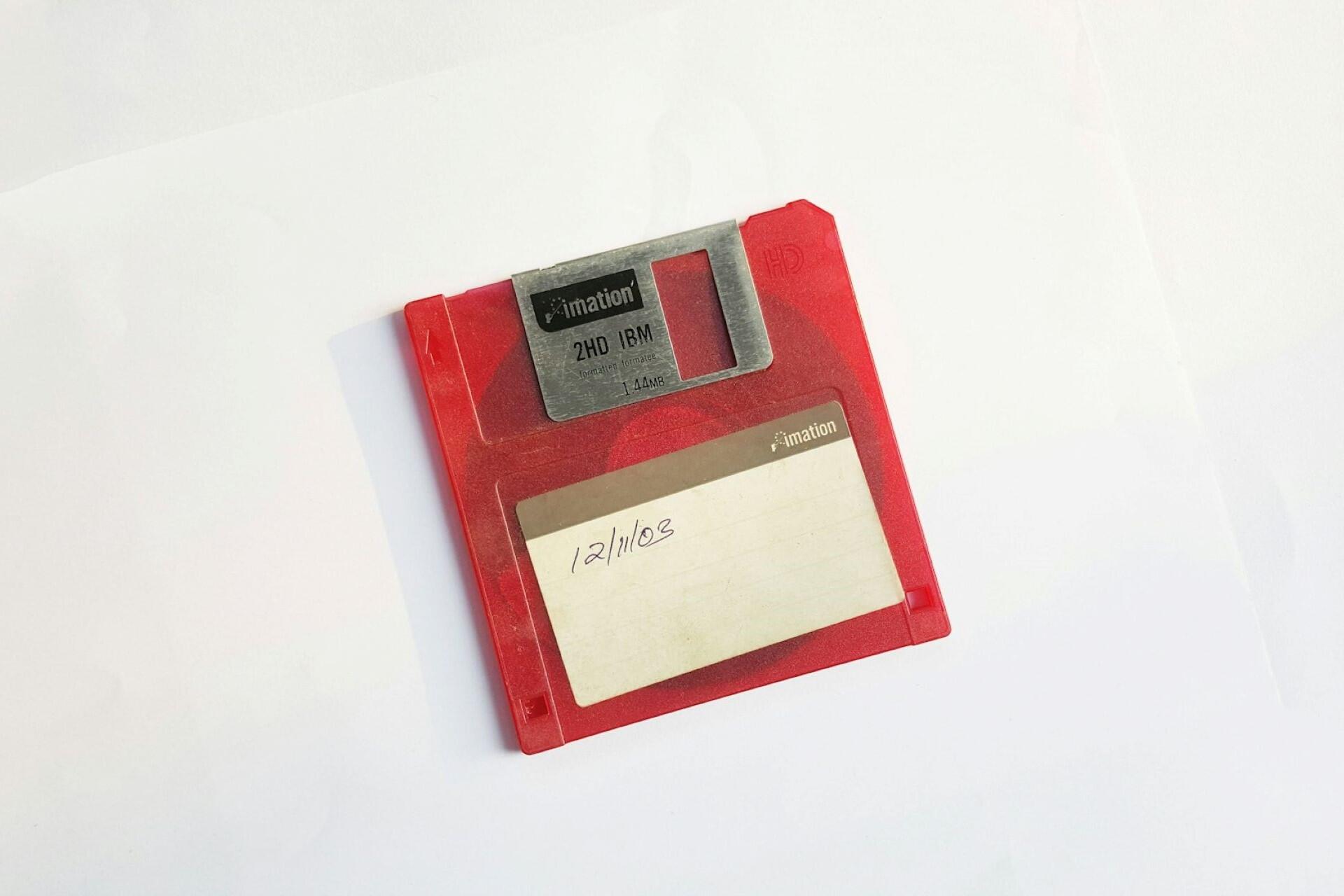 A red floppy disk.