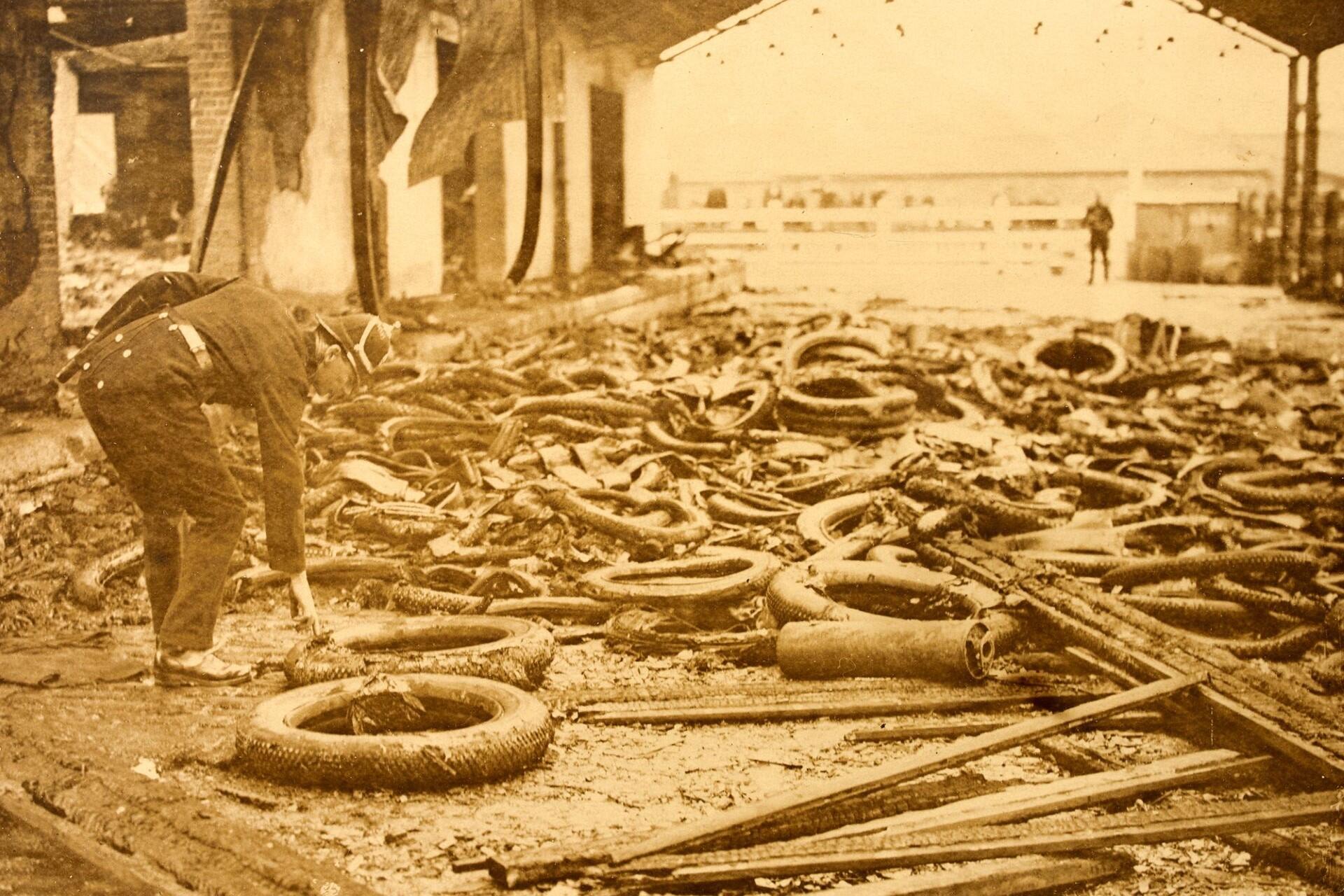 The aftermath of a fire at the British Irish Steam Ship Co. 1921.