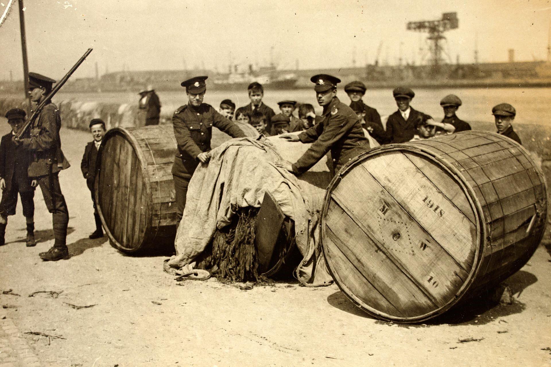 Soldiers guarding tobacco,