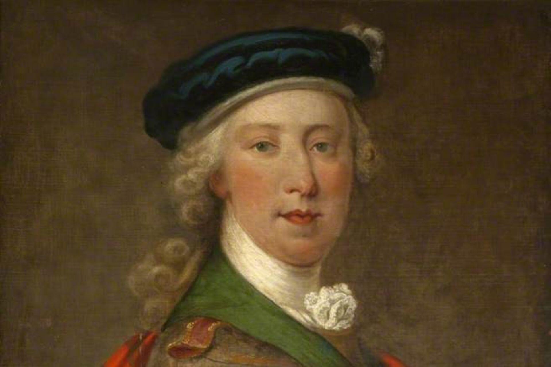 historical painting of Bonnie Prince Charlie wearing traditional eighteenth century clothing