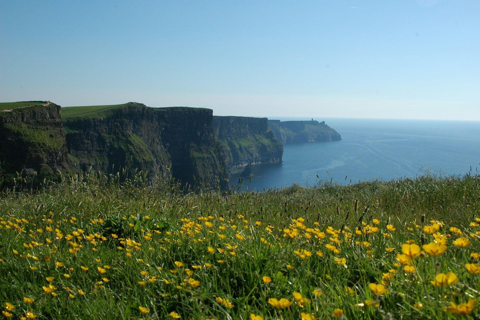 Cliffs along the Irish coastline in County Clare overlooking the Atlantic Ocean