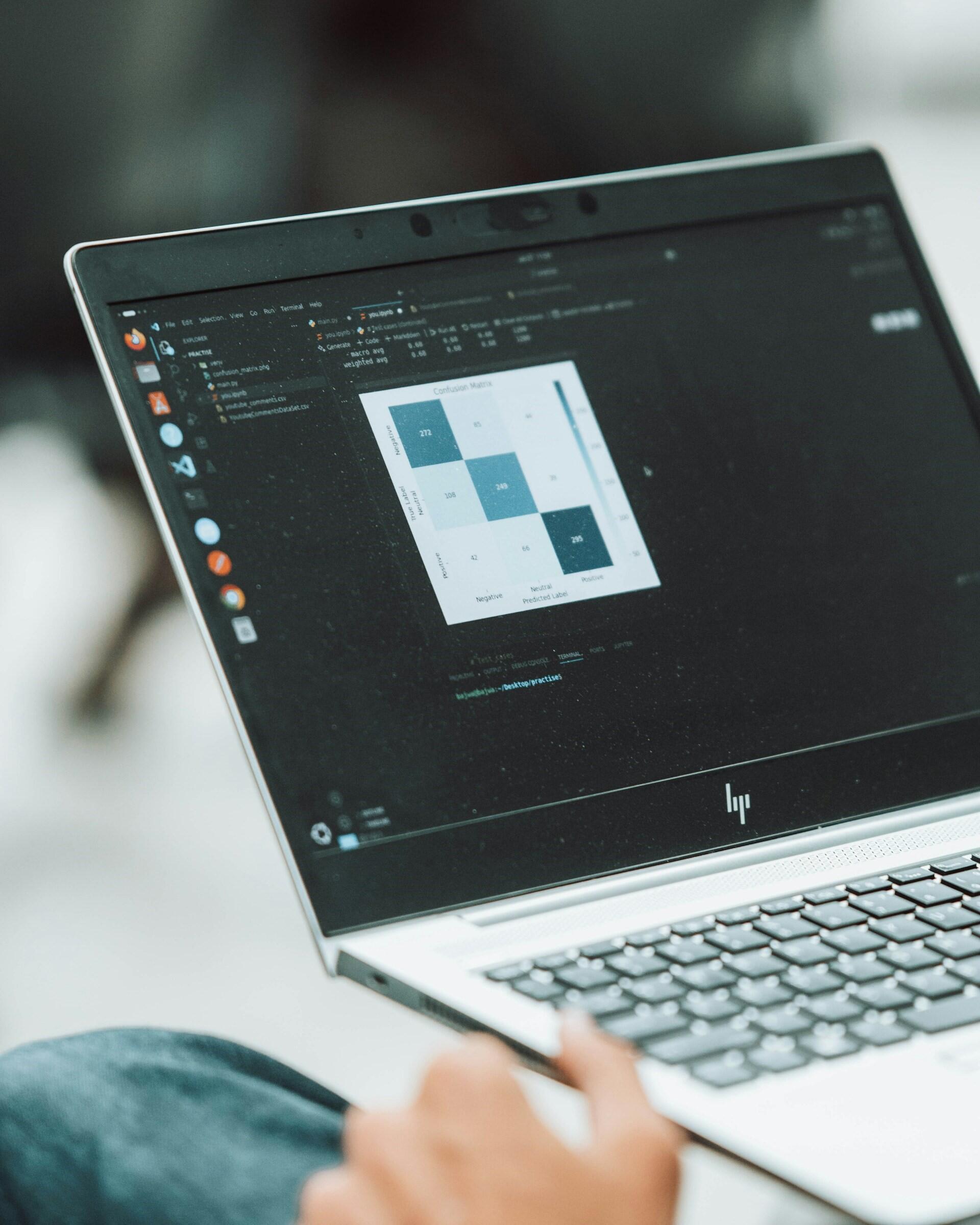 Laptop displaying numerical analysis and a chart
