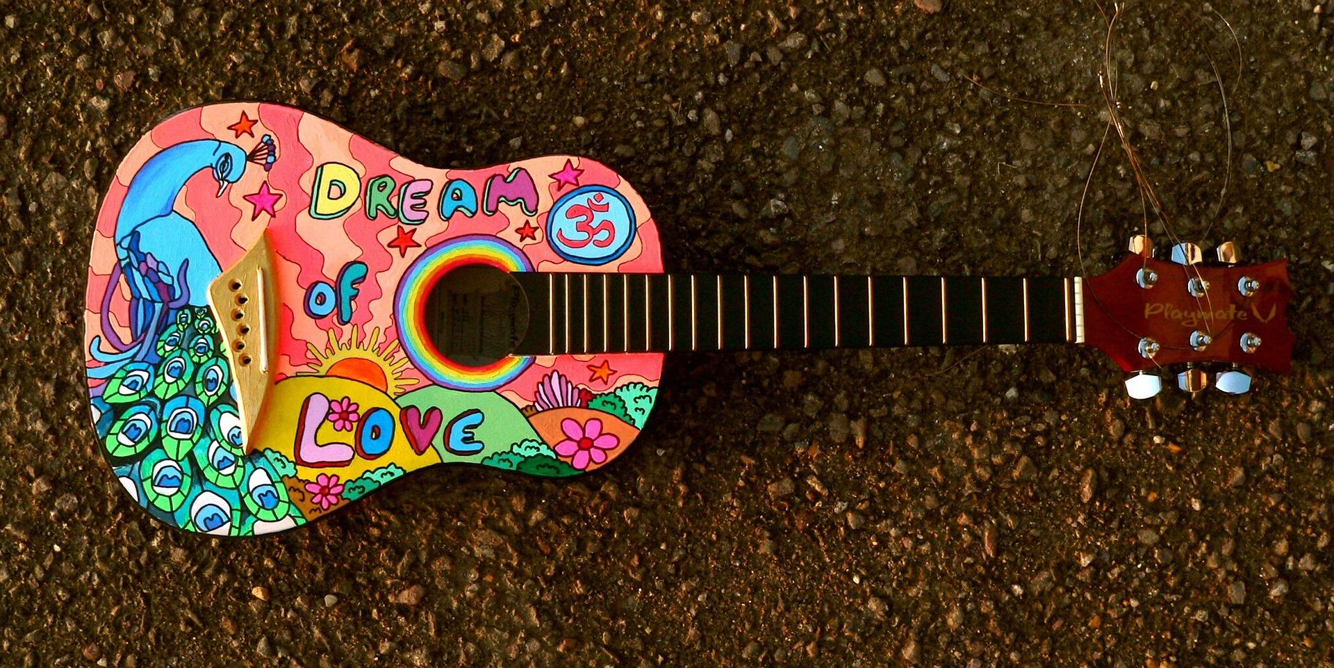 painted guitar with strings not drawn