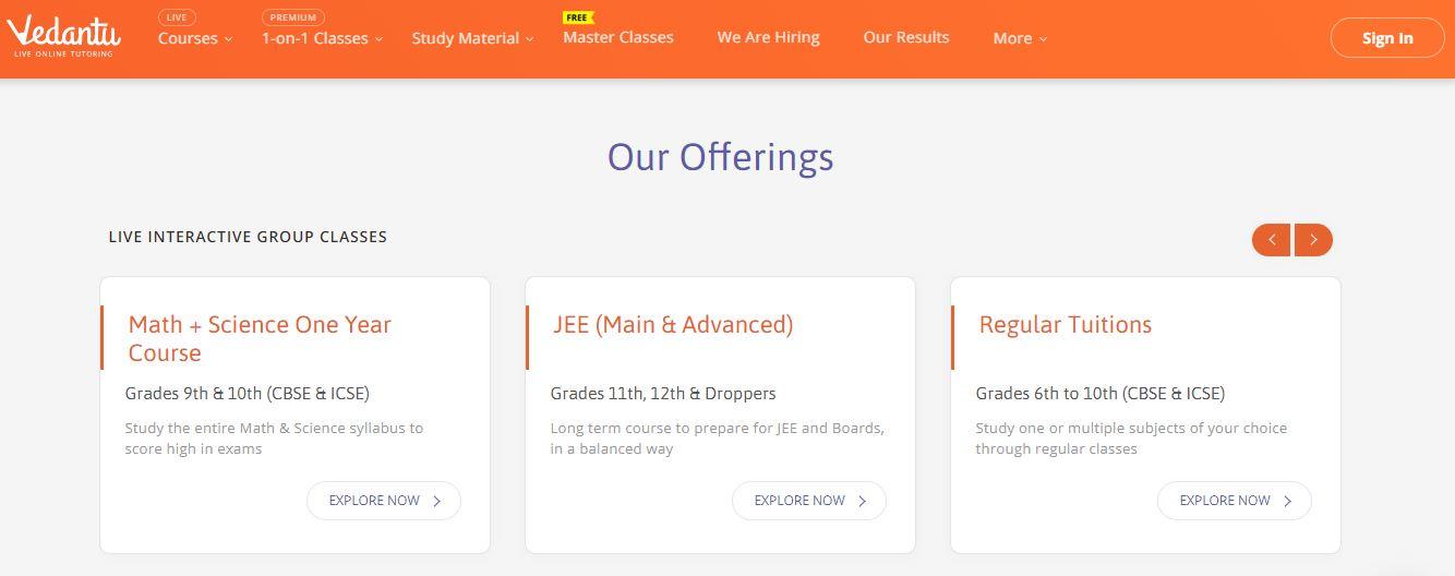 Vedantu course offerings in Chennai