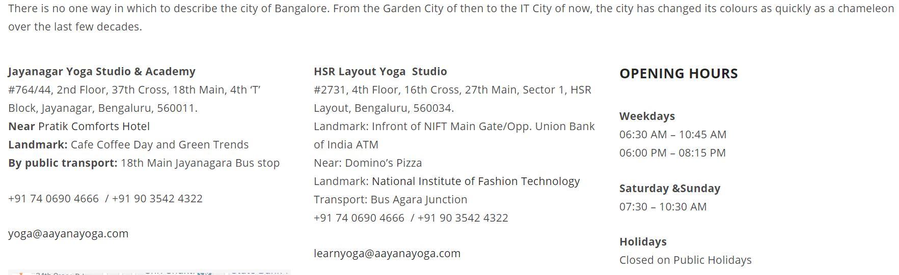 Aayana Class Schedule