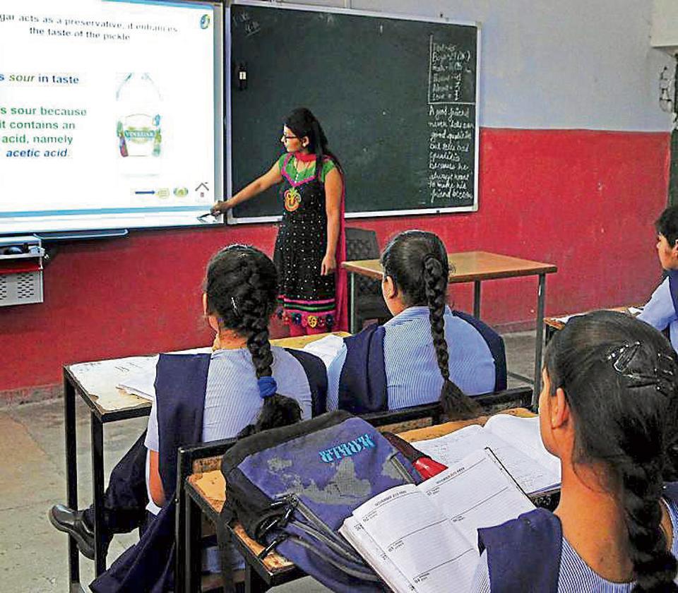Digital board being used in a classroom.