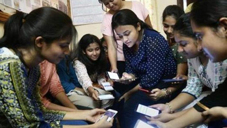 Students having group study.